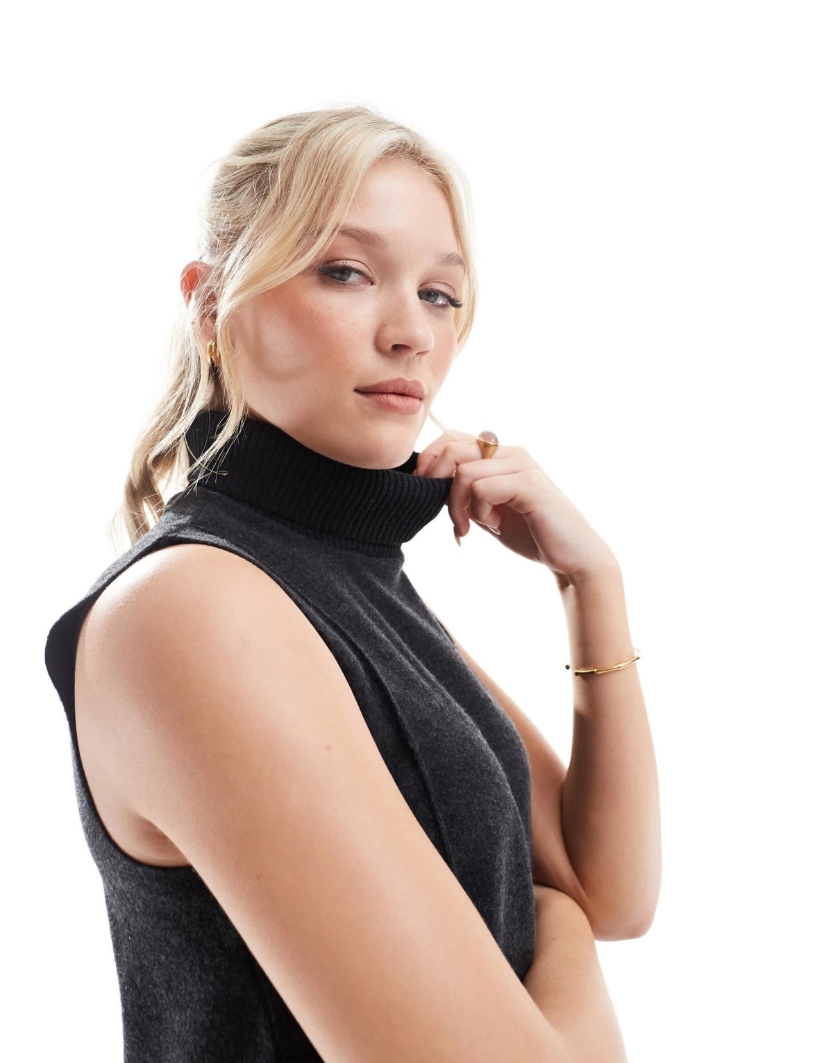 ONLY soft texture turtleneck sleeveless top co - ord in dark grey - ASOS Sample Sale