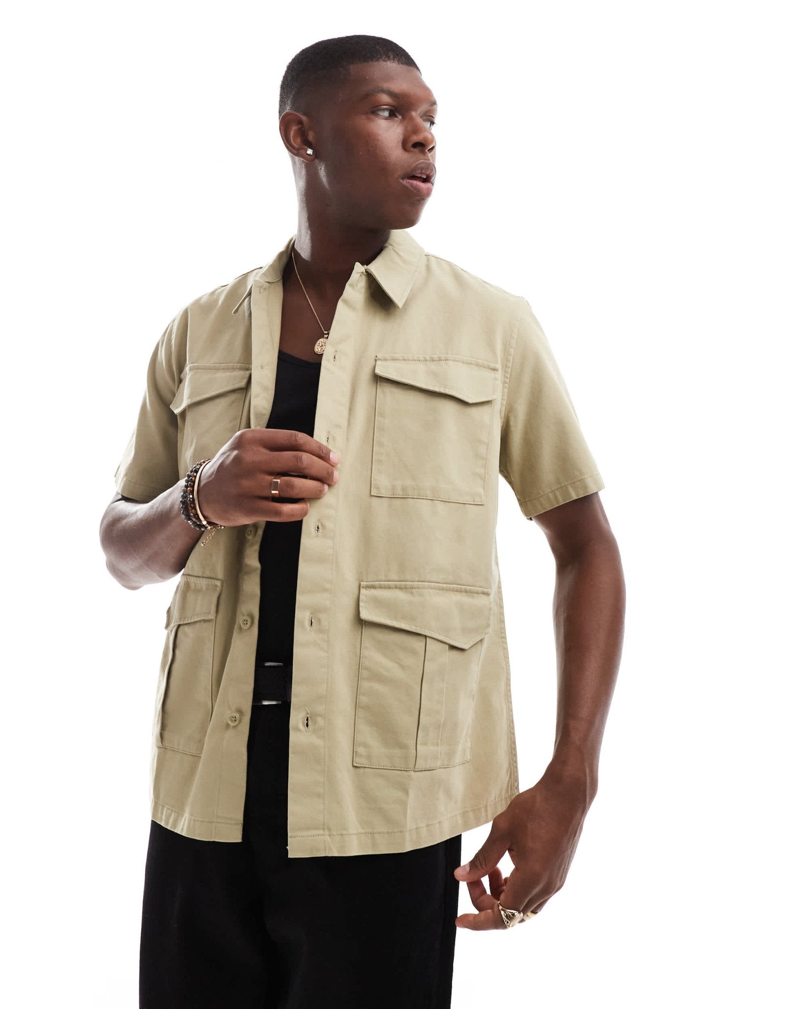 ONLY & SONS 4 pocket utility shirt in light brown - ASOS Sample Sale