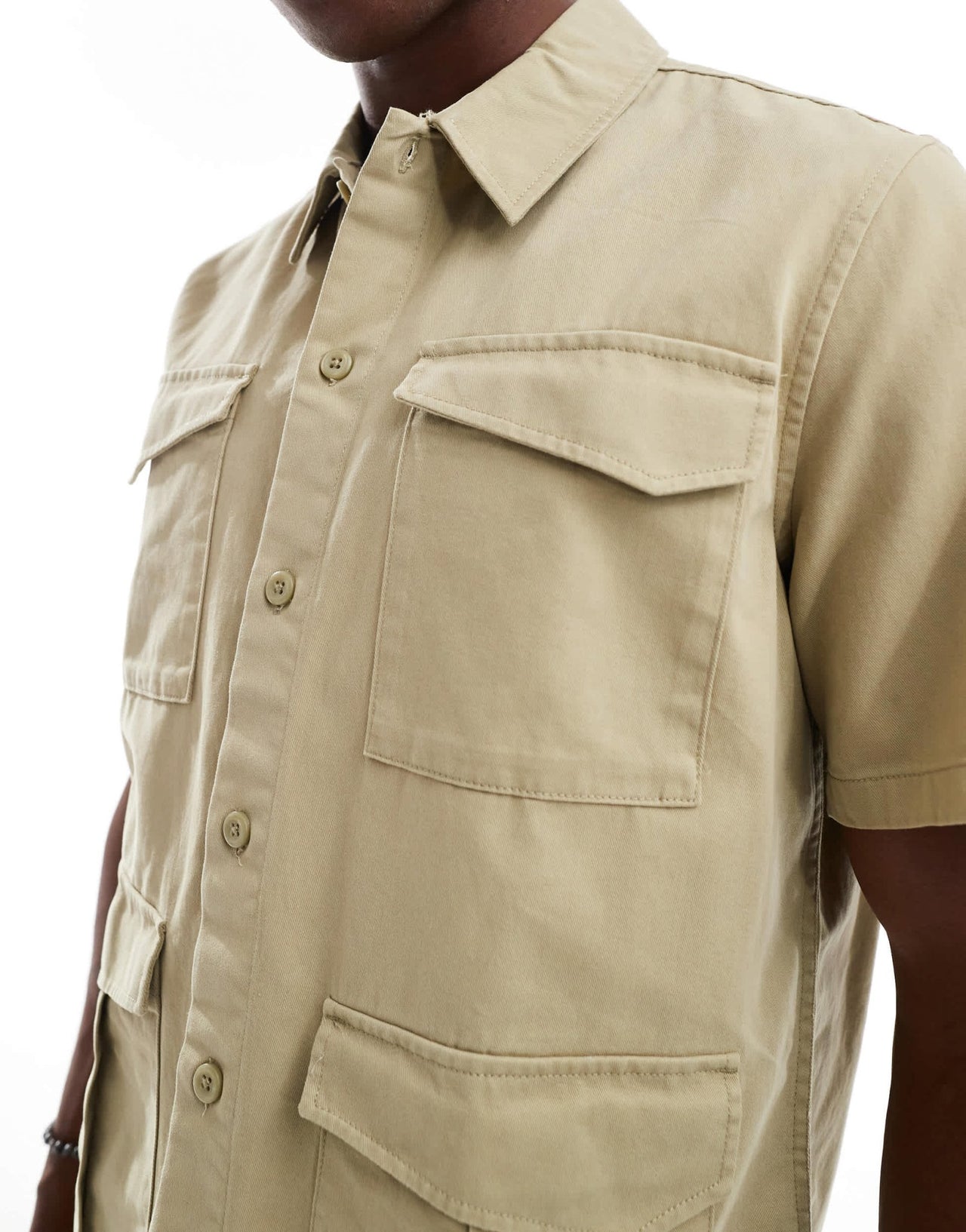 ONLY & SONS 4 pocket utility shirt in light brown - ASOS Sample Sale