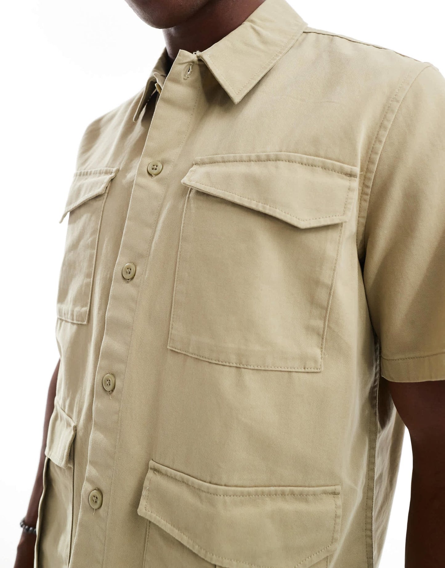 ONLY & SONS 4 pocket utility shirt in light brown - ASOS Sample Sale