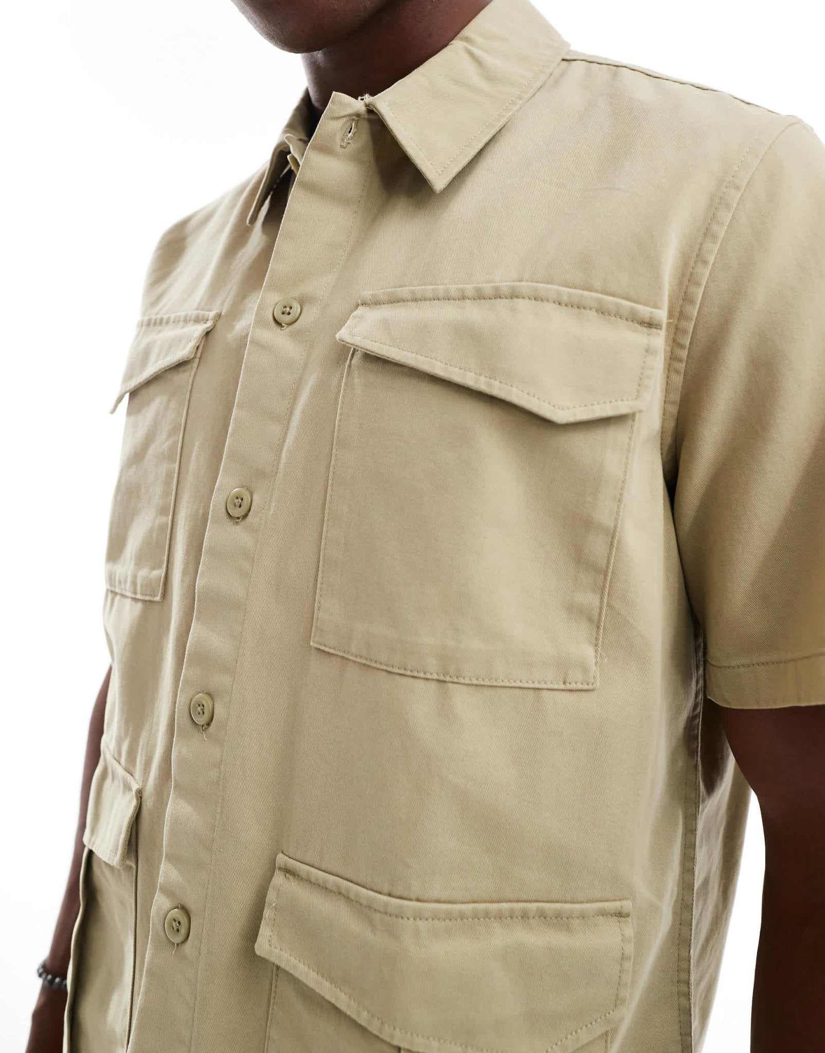 ONLY & SONS 4 pocket utility shirt in light brown - ASOS Sample Sale