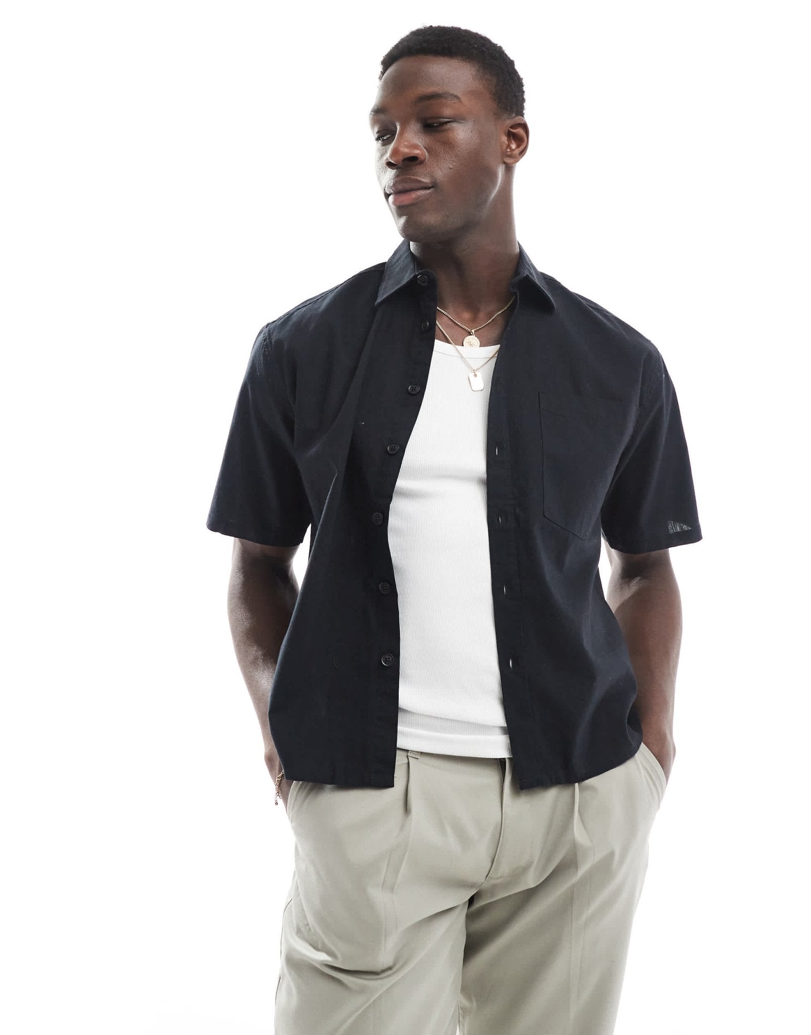 ONLY & SONS boxy fit linen mix shirt in black - ASOS Sample Sale