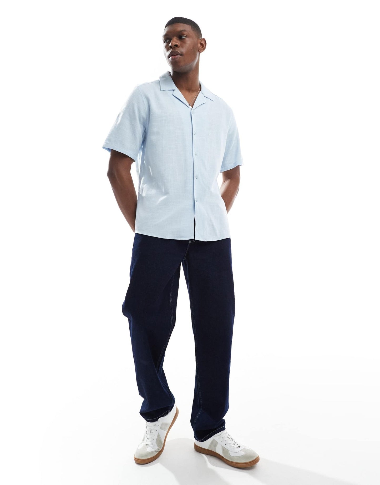 ONLY & SONS boxy fit revere collar shirt in light blue - ASOS Sample Sale