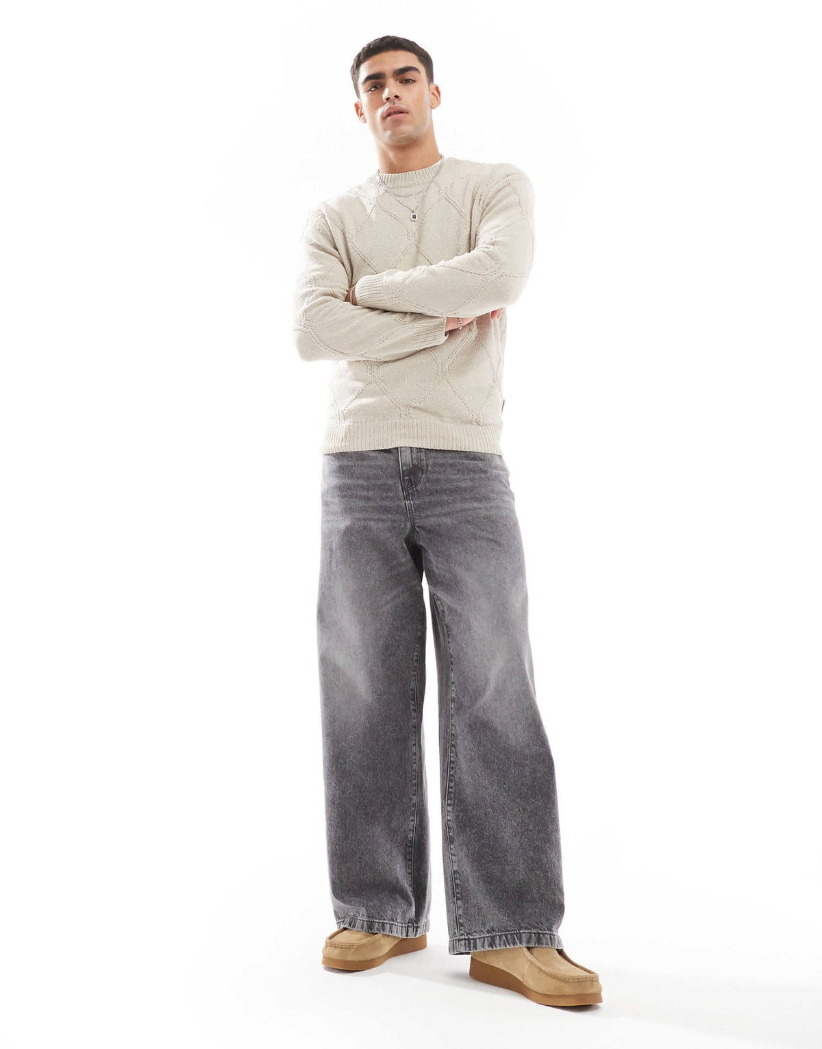 ONLY & SONS diamond structure knitted jumper in beige - ASOS Sample Sale