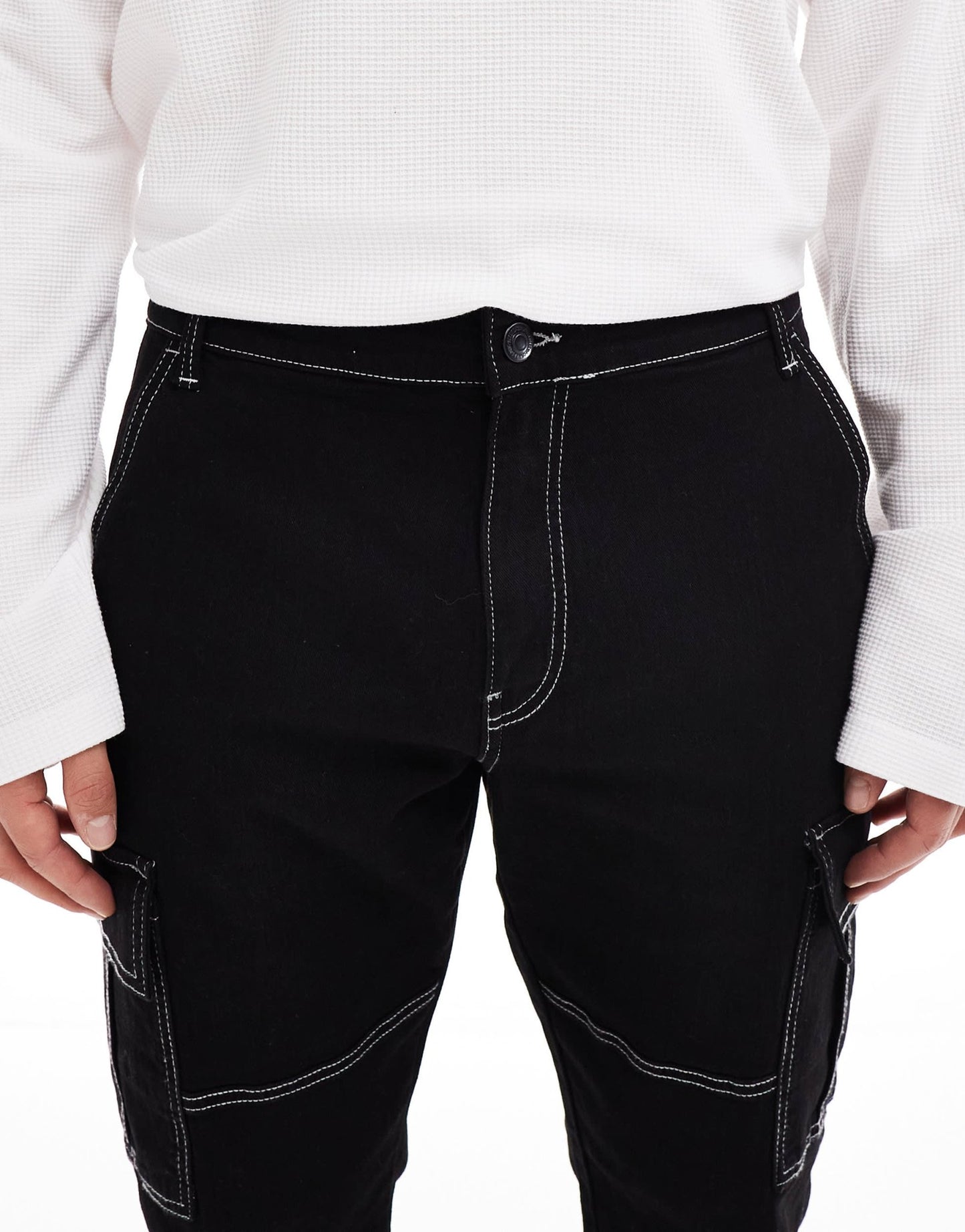 ONLY & SONS Edge straight fit utility pocket jeans with contrast stitch in black - ASOS Sample Sale