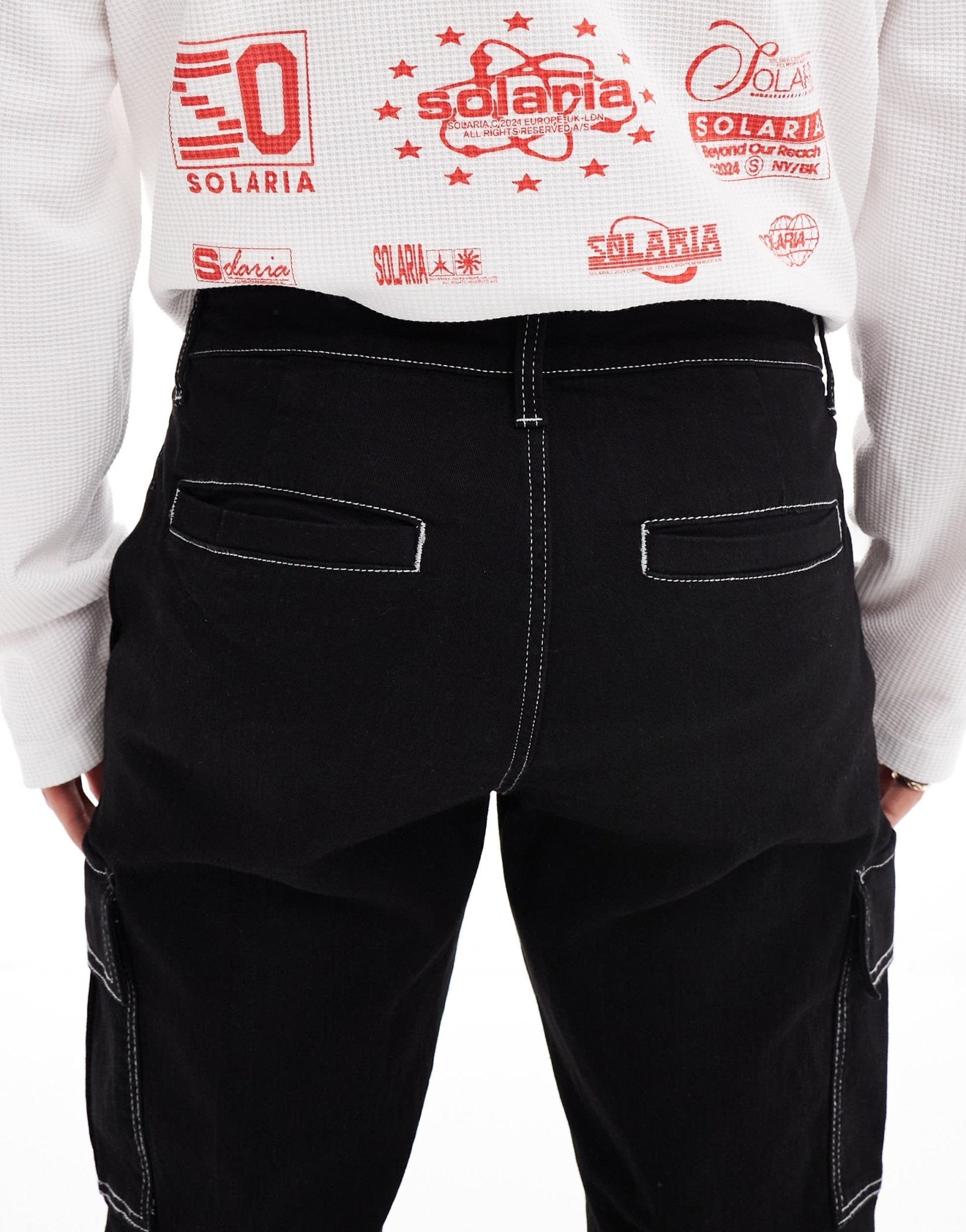 ONLY & SONS Edge straight fit utility pocket jeans with contrast stitch in black - ASOS Sample Sale