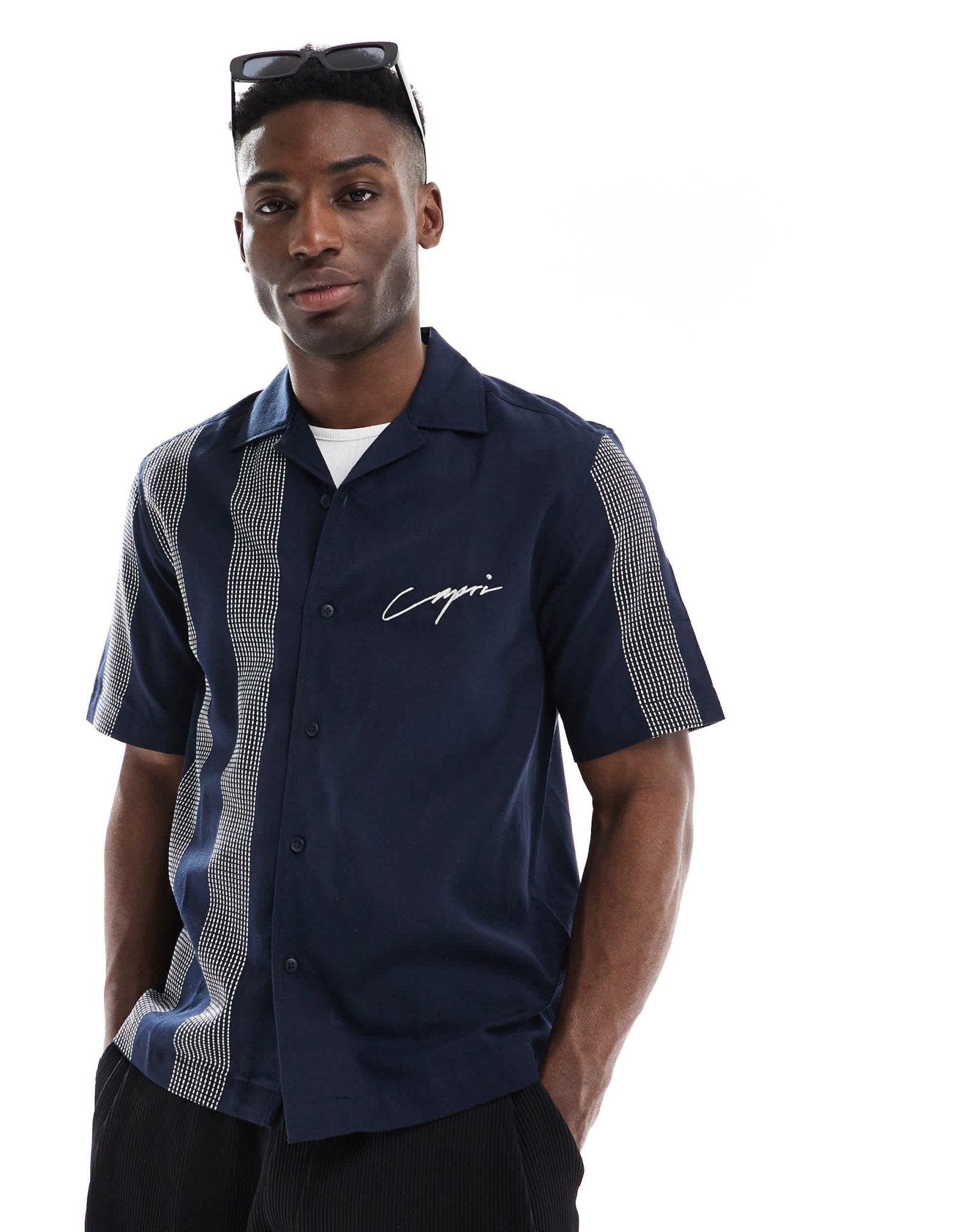 ONLY & SONS embroidered shirt in navy - ASOS Sample Sale