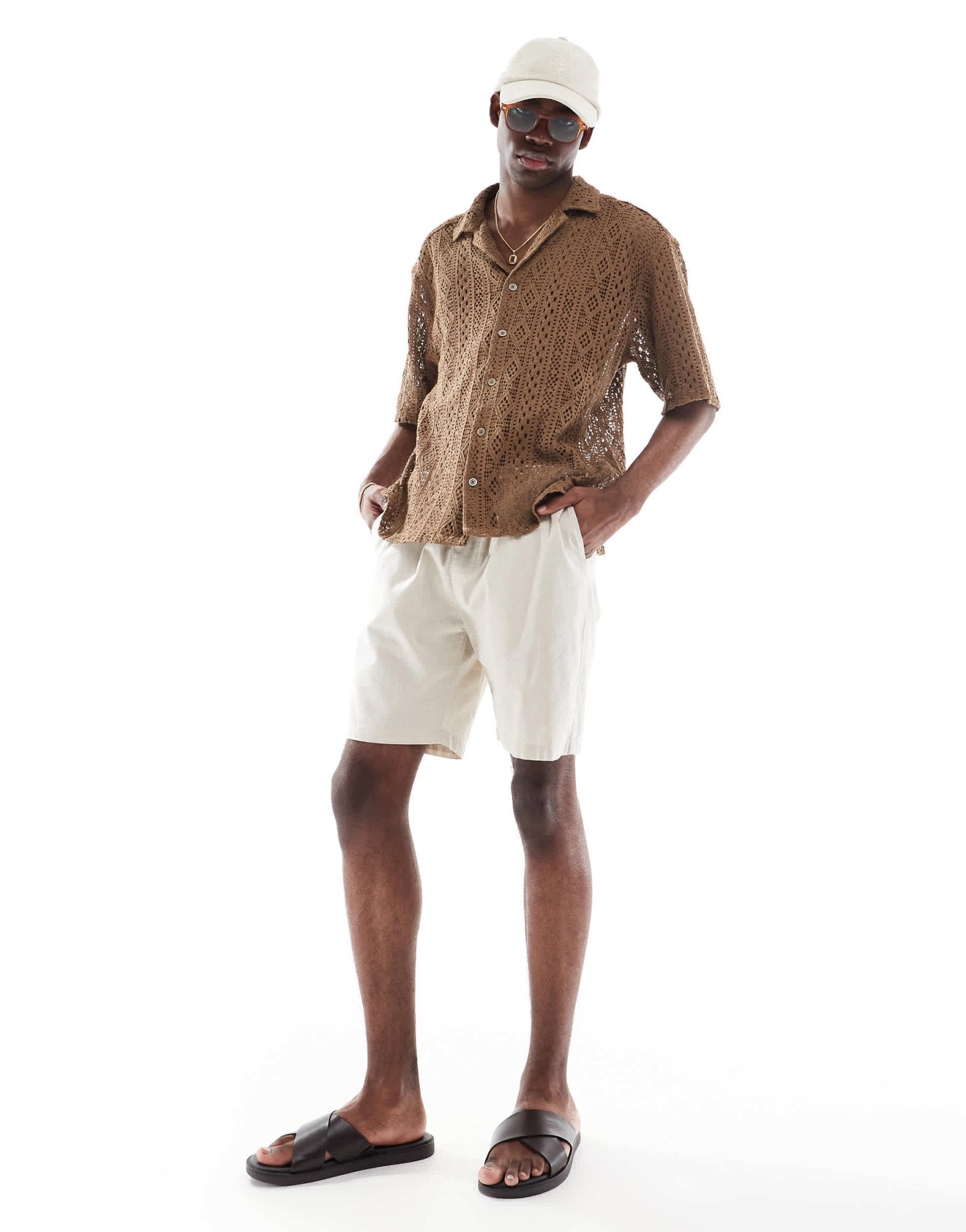 ONLY & SONS lace shirt in brown - ASOS Sample Sale