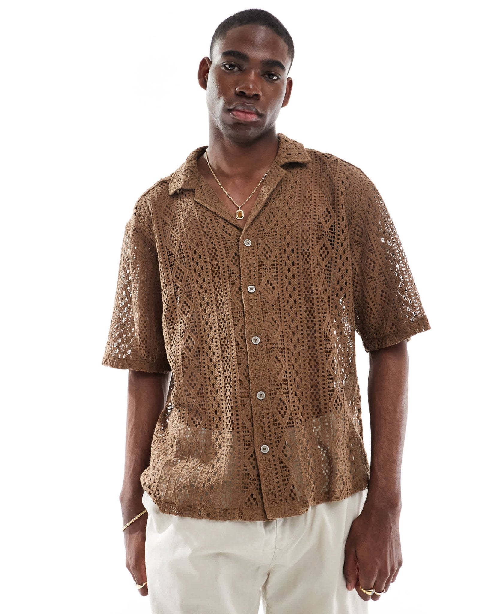 ONLY & SONS lace shirt in brown - ASOS Sample Sale