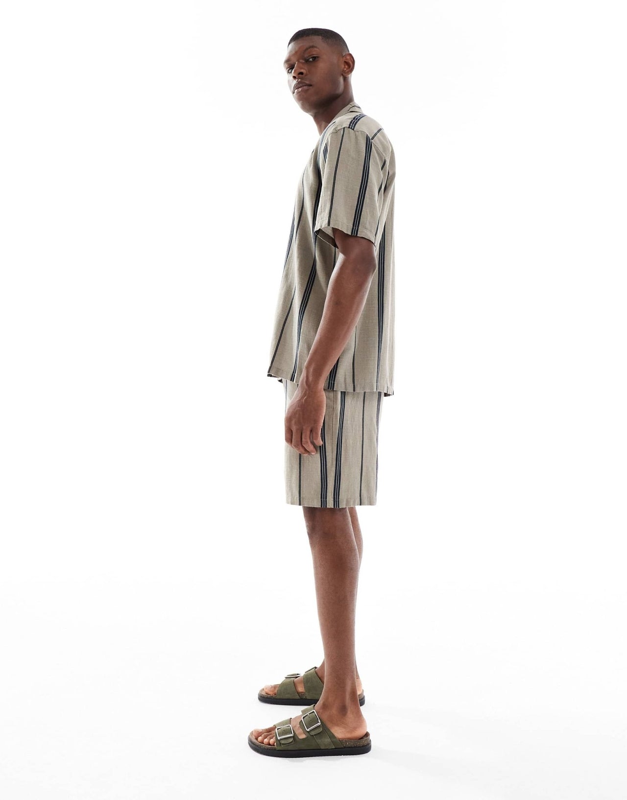ONLY & SONS linen look short co-ord in beige stripe - ASOS Sample Sale