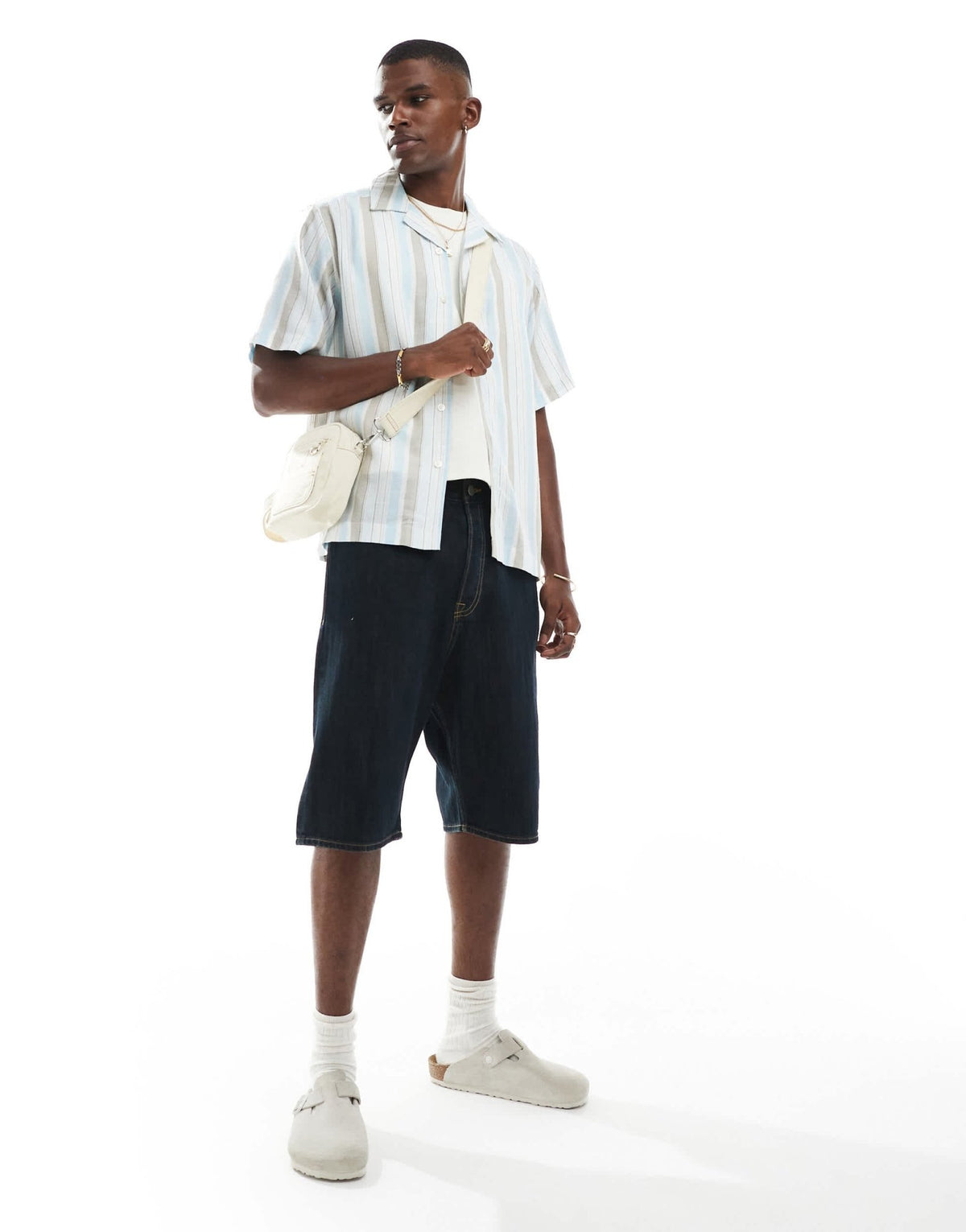 ONLY & SONS linen mix short sleeve shirt in beige & blue stripe - ASOS Sample Sale
