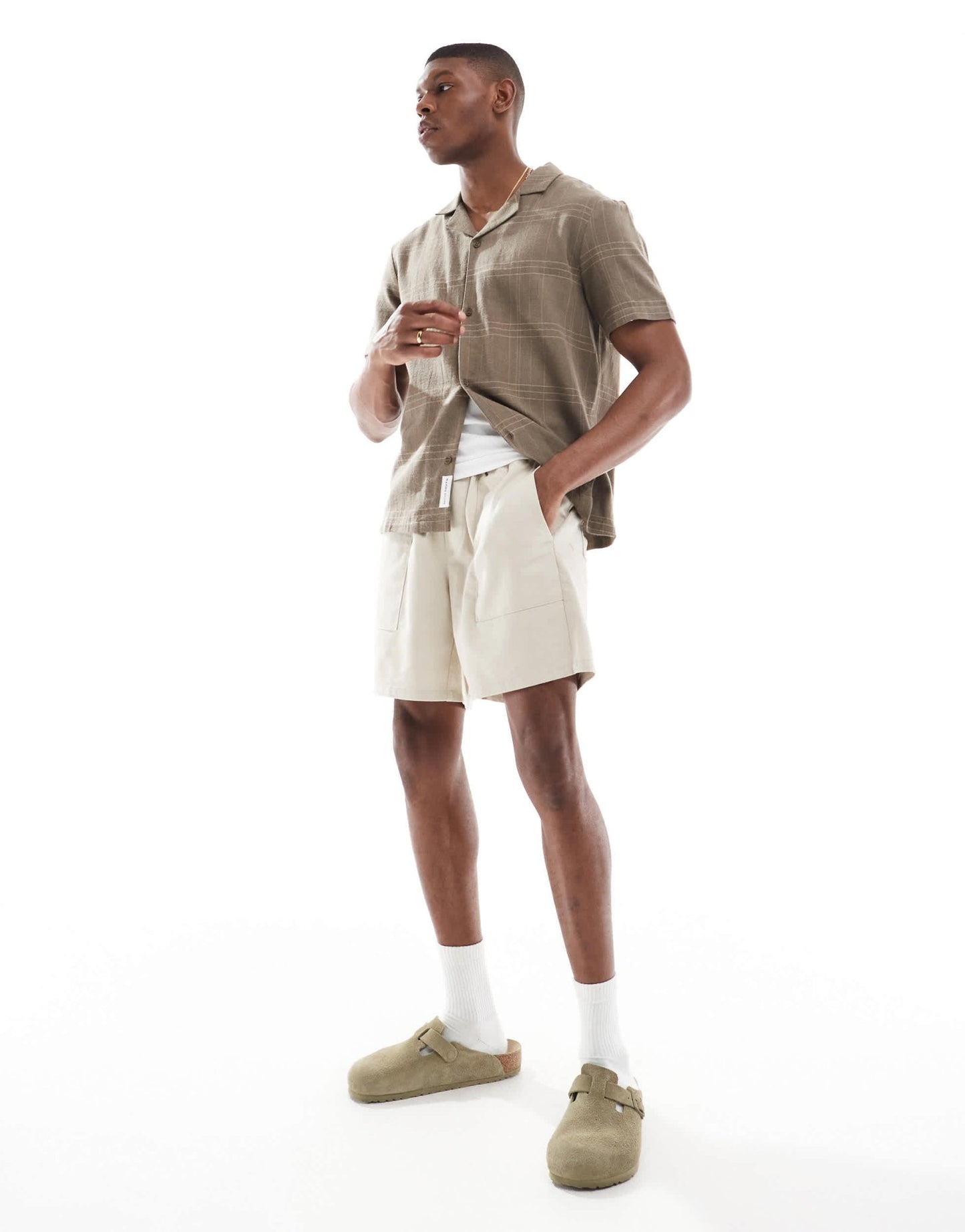 ONLY & SONS linen mix worker short in beige - ASOS Sample Sale