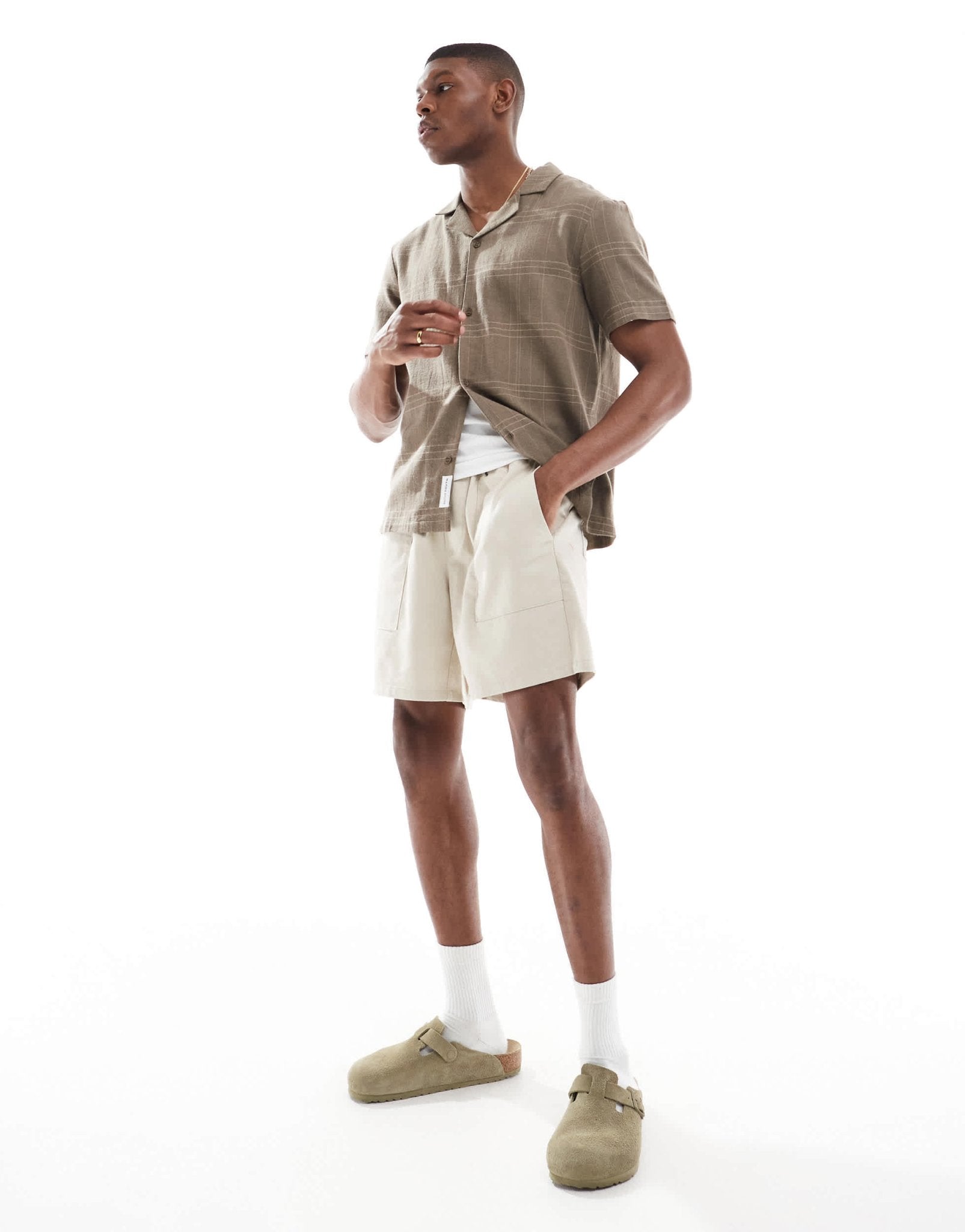 ONLY & SONS linen mix worker short in beige - ASOS Sample Sale