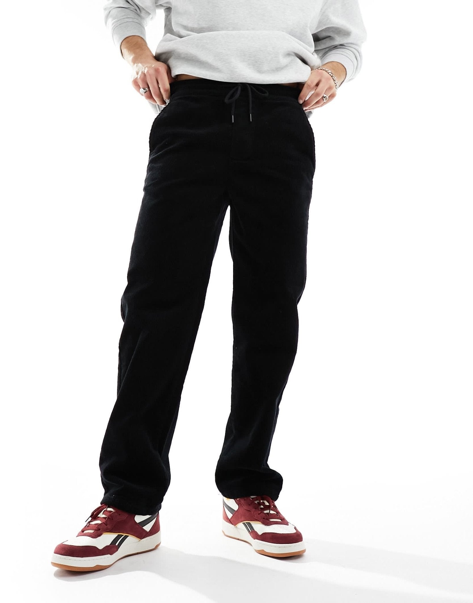 ONLY & SONS loose fit cord trouser with elasticated waist in black - ASOS Sample Sale