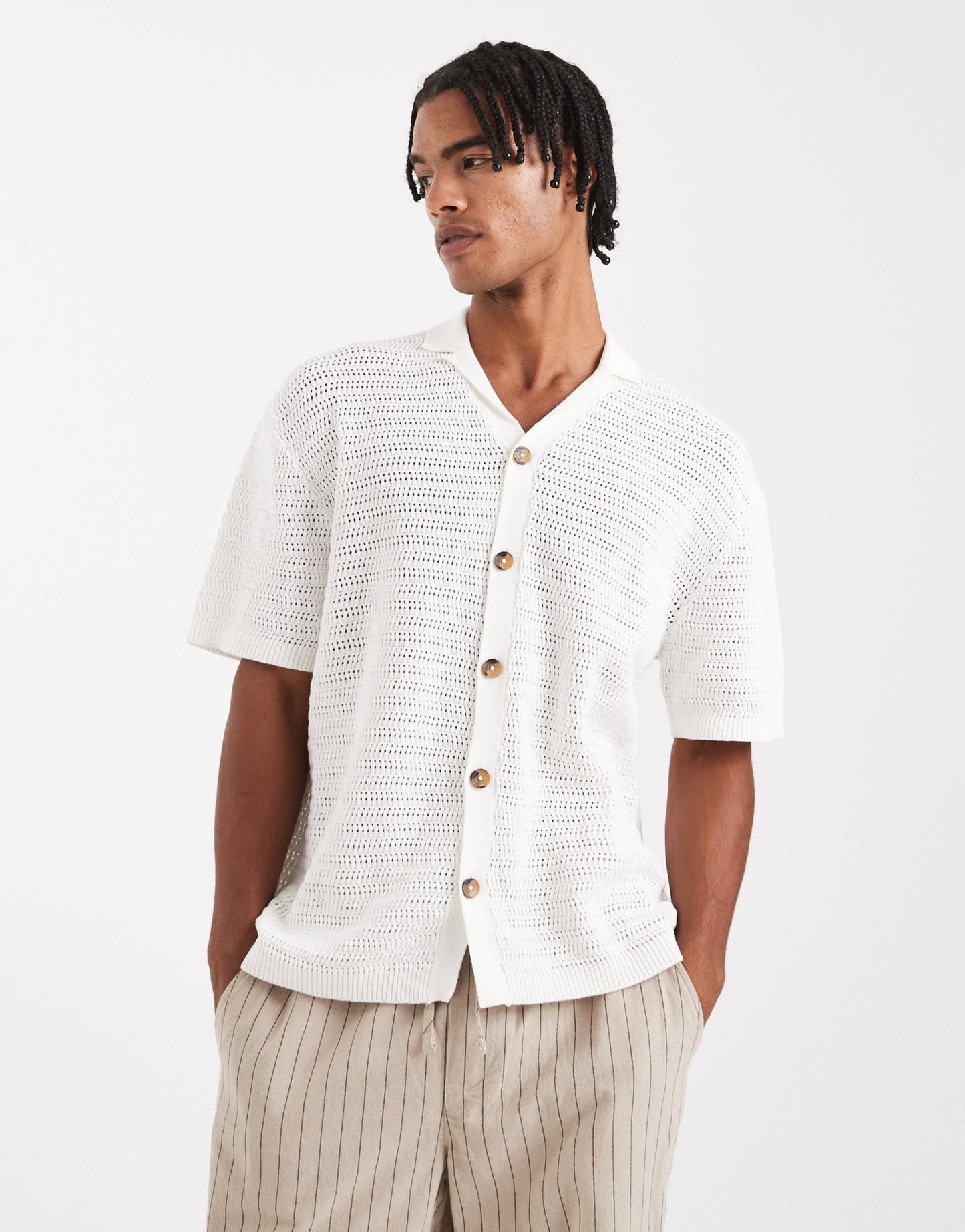 ONLY & SONS loose fit crochet shirt in cream - ASOS Sample Sale