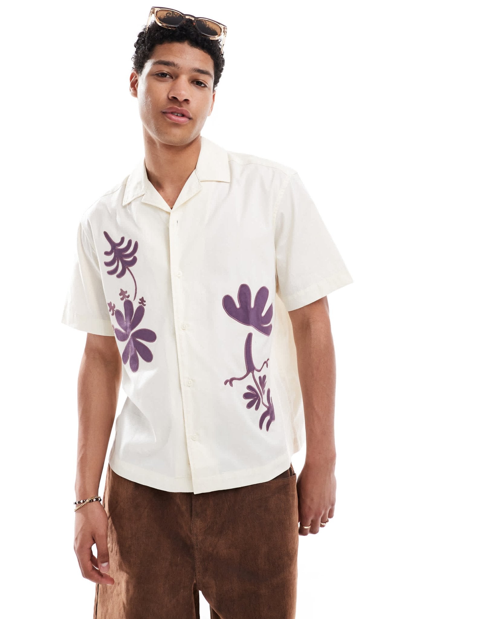 ONLY & SONS loose fit embroidered shirt in off white - ASOS Sample Sale