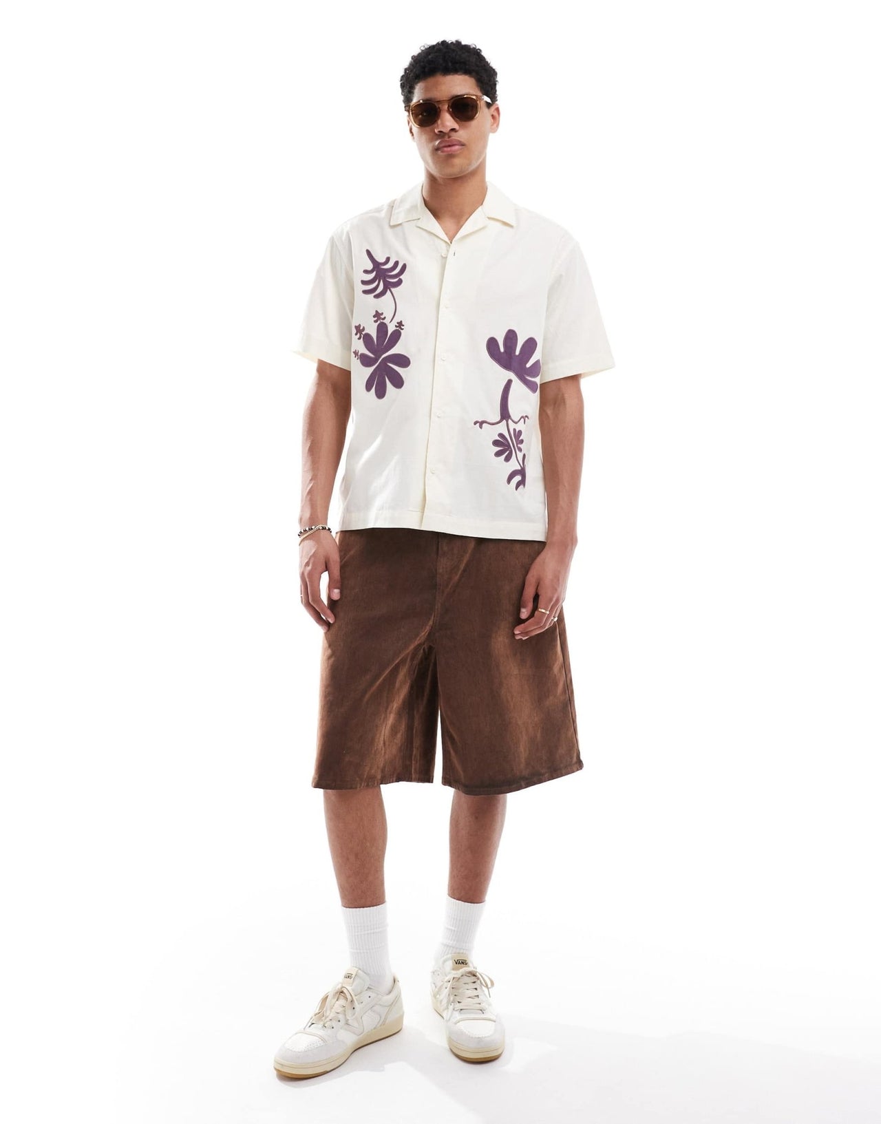 ONLY & SONS loose fit embroidered shirt in off white - ASOS Sample Sale