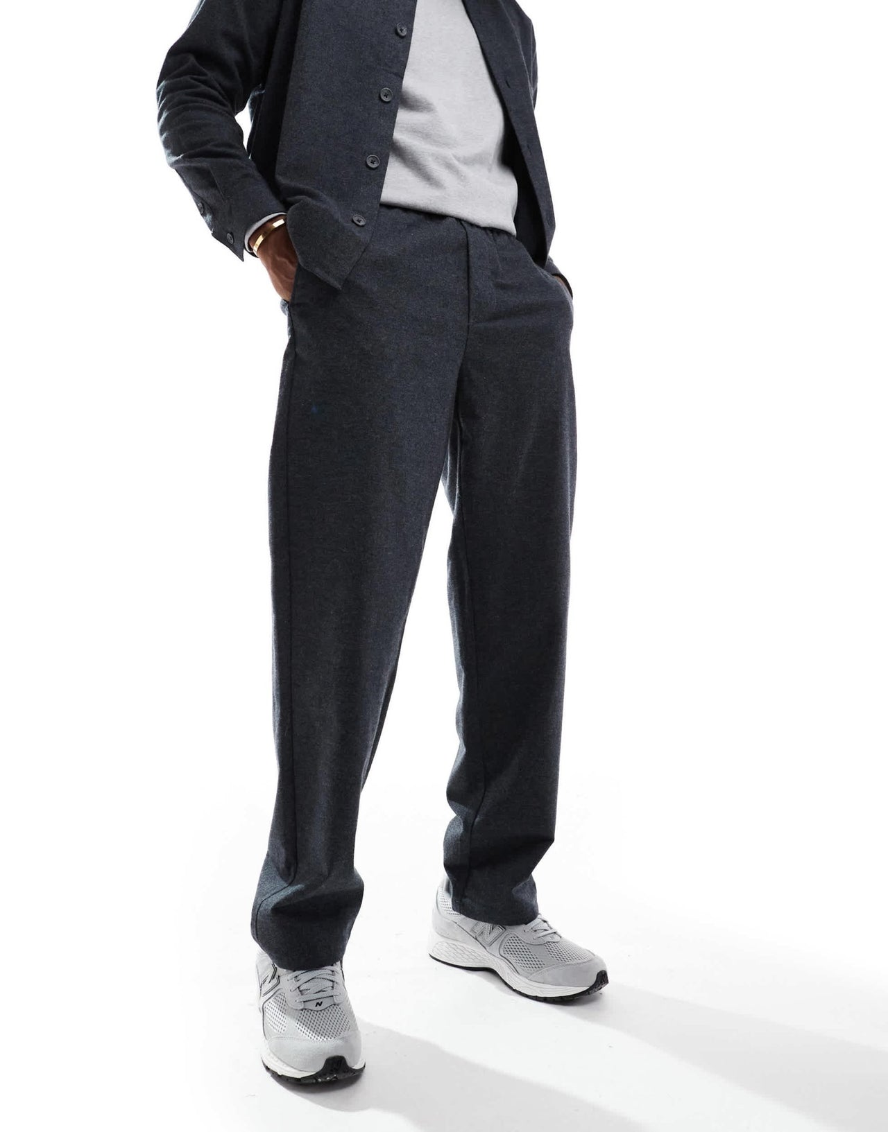 ONLY & SONS loose fit flannel trouser co - ord in charcoal - ASOS Sample Sale