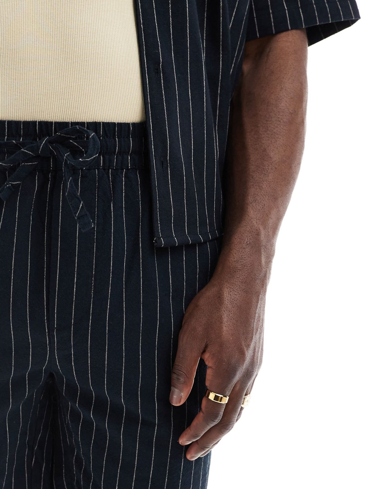ONLY & SONS loose fit linen short co-ord in black pinstripe - ASOS Sample Sale