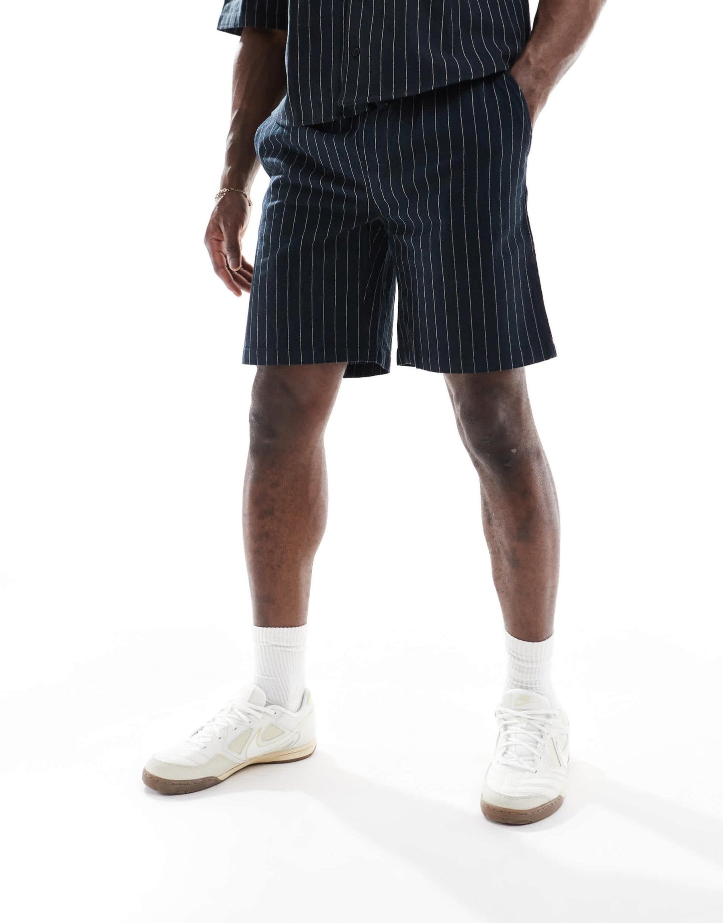 ONLY & SONS loose fit linen short co-ord in black pinstripe - ASOS Sample Sale