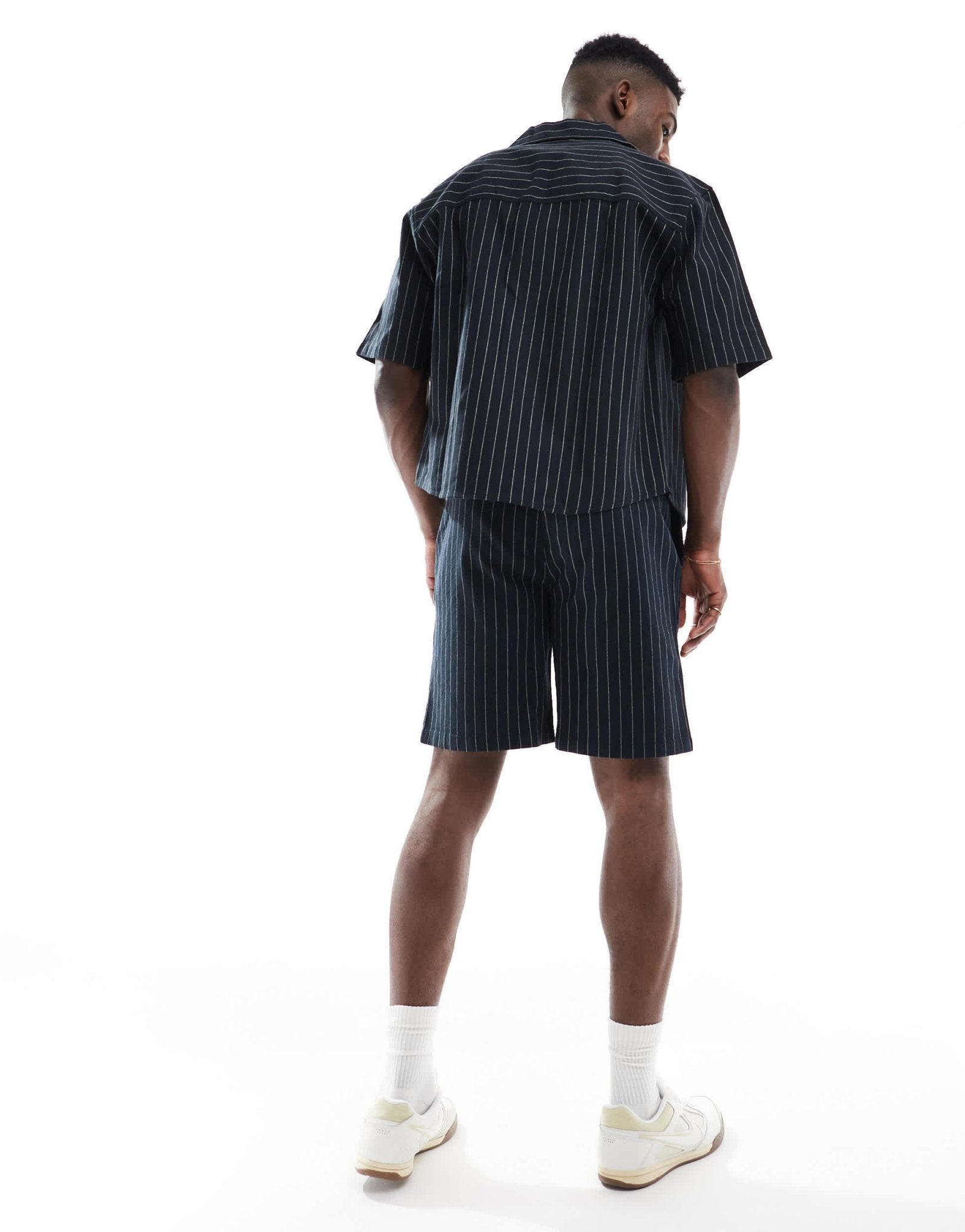 ONLY & SONS loose fit linen short co-ord in black pinstripe - ASOS Sample Sale