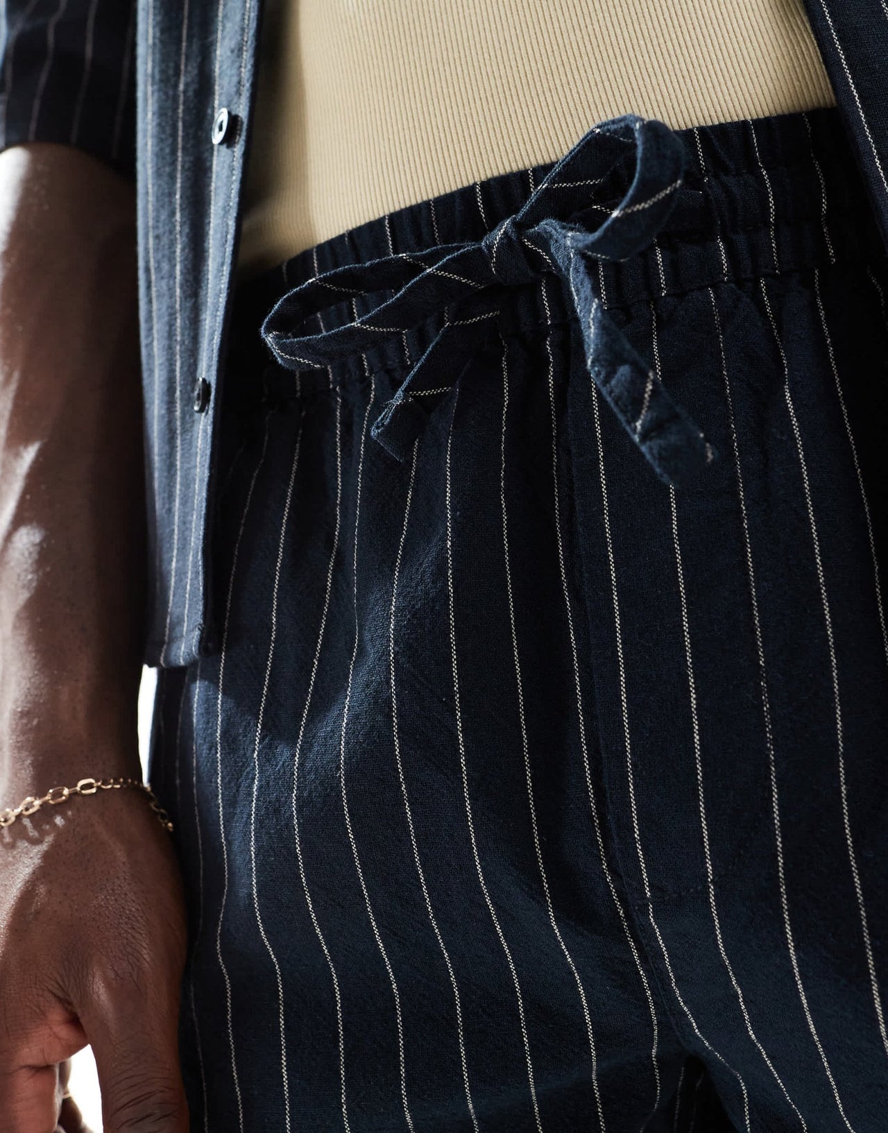 ONLY & SONS loose fit linen short co-ord in black pinstripe - ASOS Sample Sale