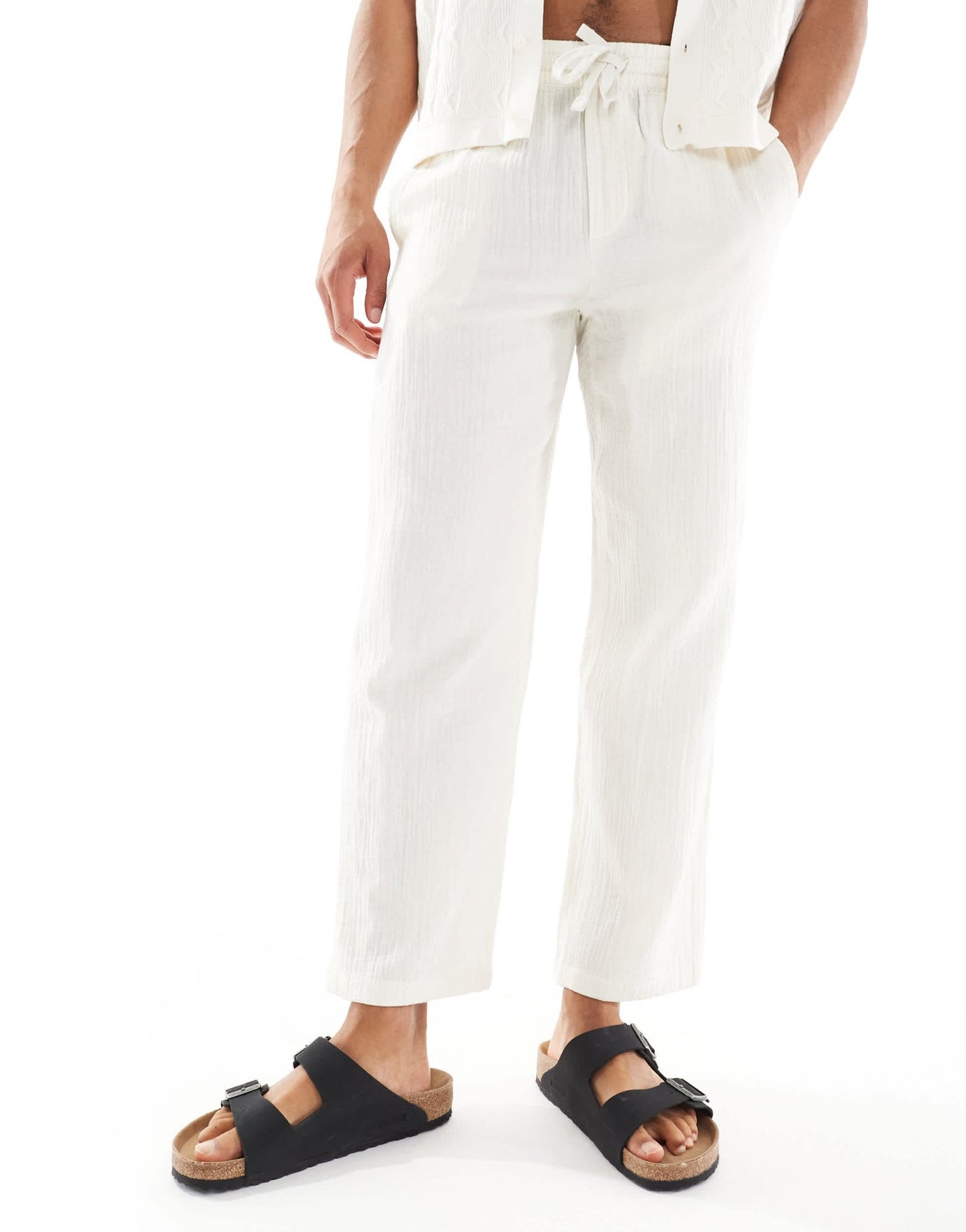 ONLY & SONS loose fit texture trouser co - ord in cream - ASOS Sample Sale