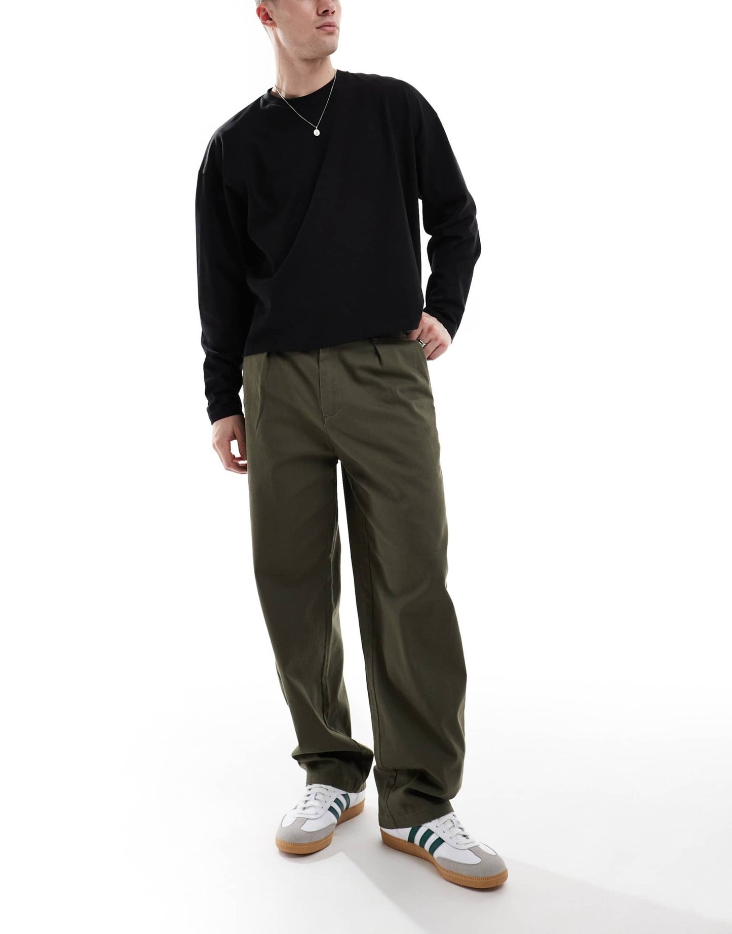 ONLY & SONS pleated wide leg trouser in khaki - ASOS Sample Sale