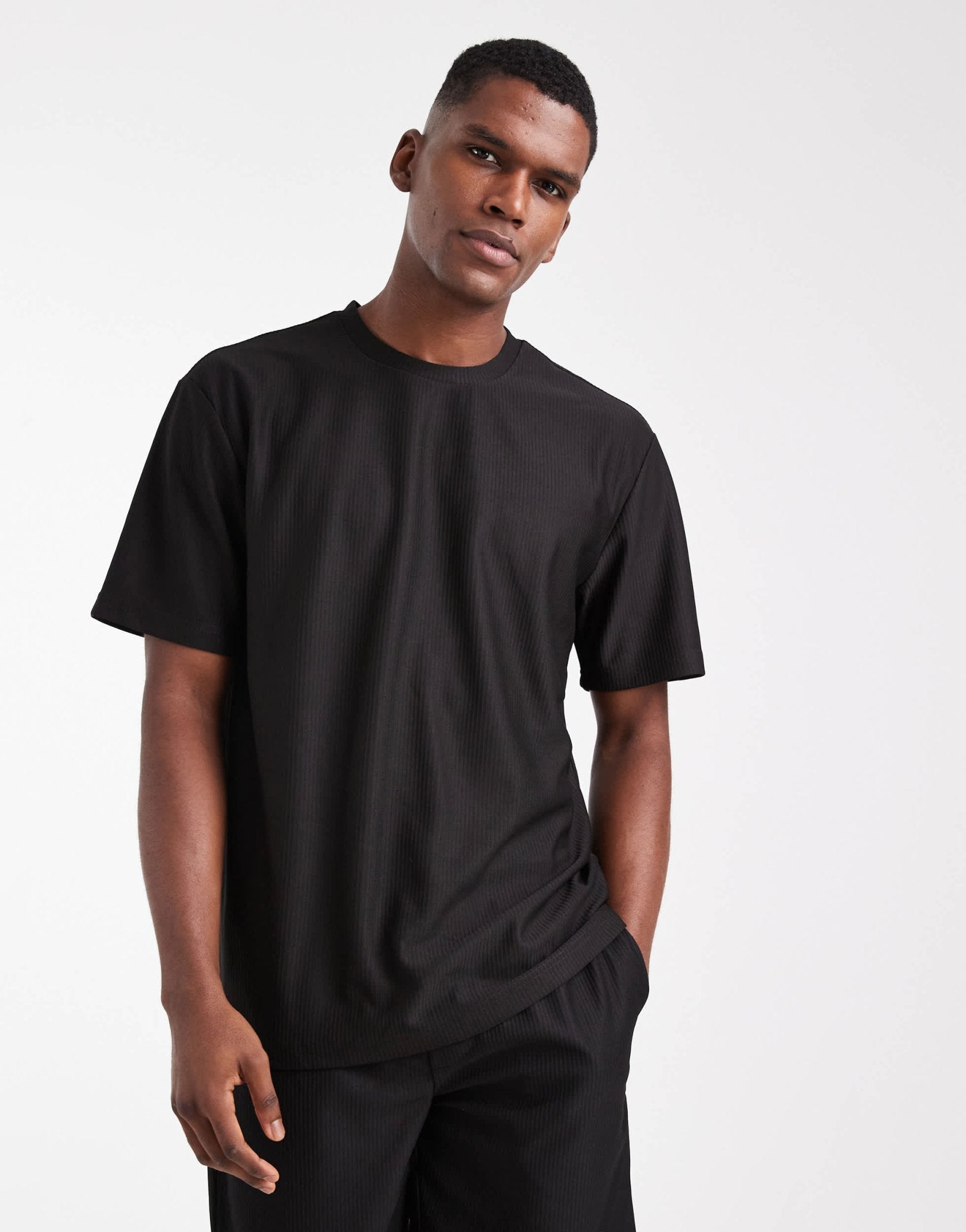 ONLY & SONS plisse oversized t-shirt co - ord in black - ASOS Sample Sale