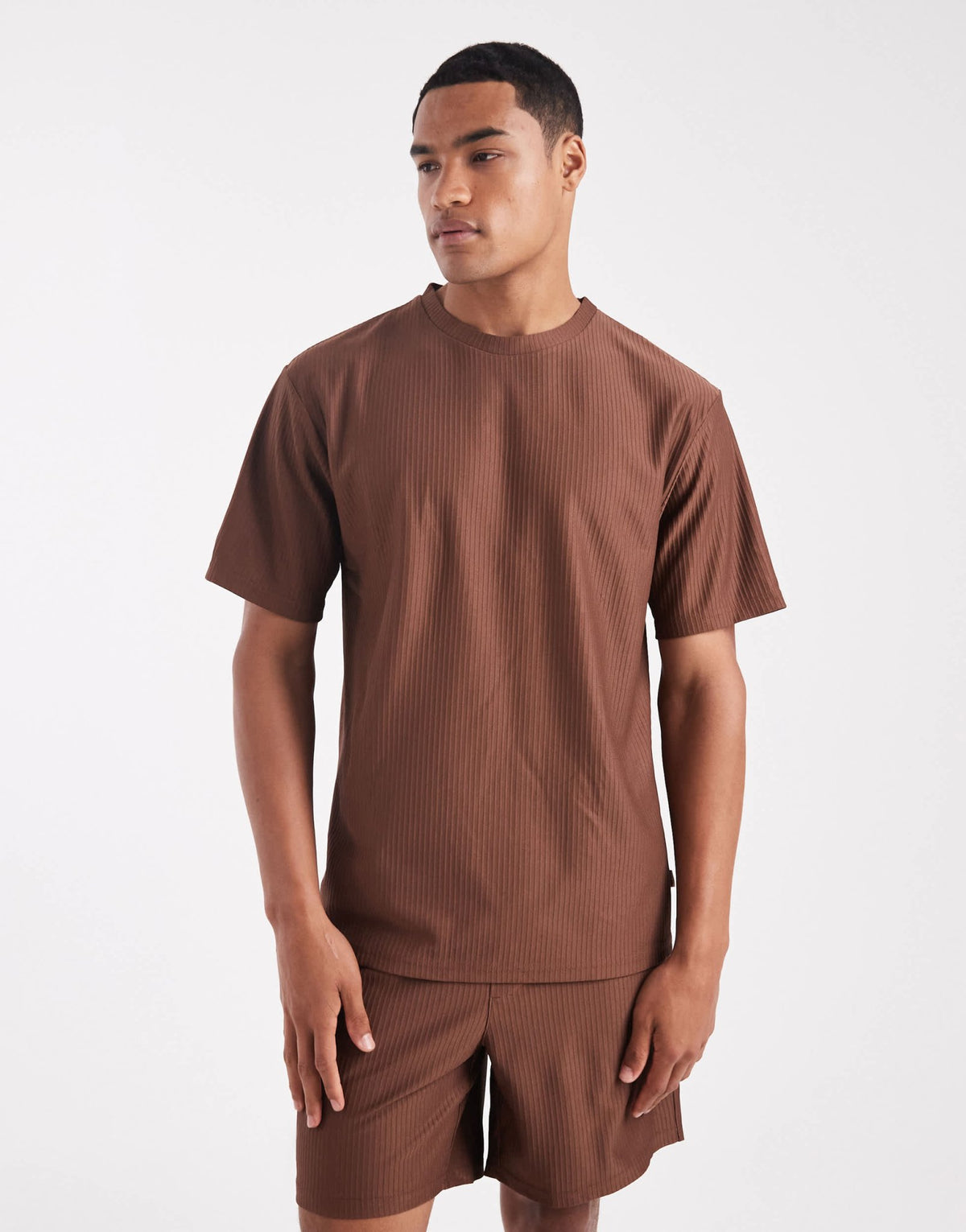 ONLY & SONS plisse oversized t-shirt co-ord in brown - ASOS Sample Sale