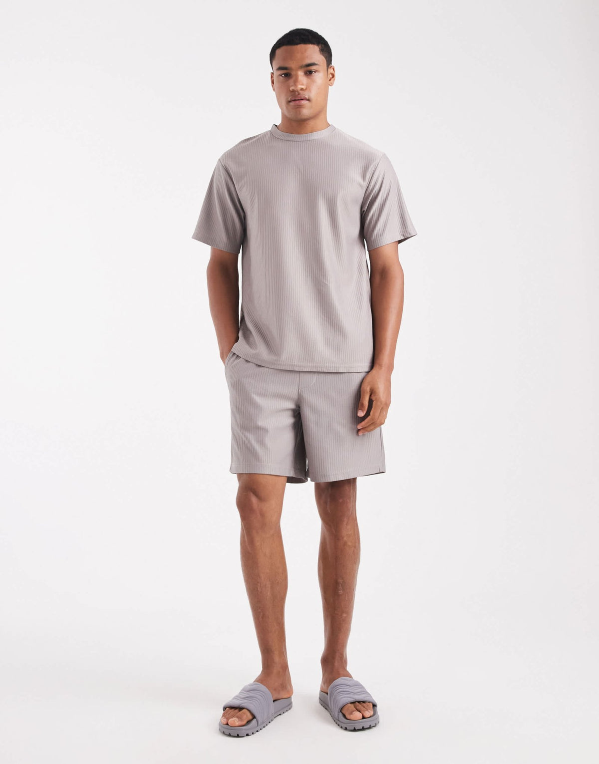 ONLY & SONS plisse oversized t-shirt co-ord in grey - ASOS Sample Sale