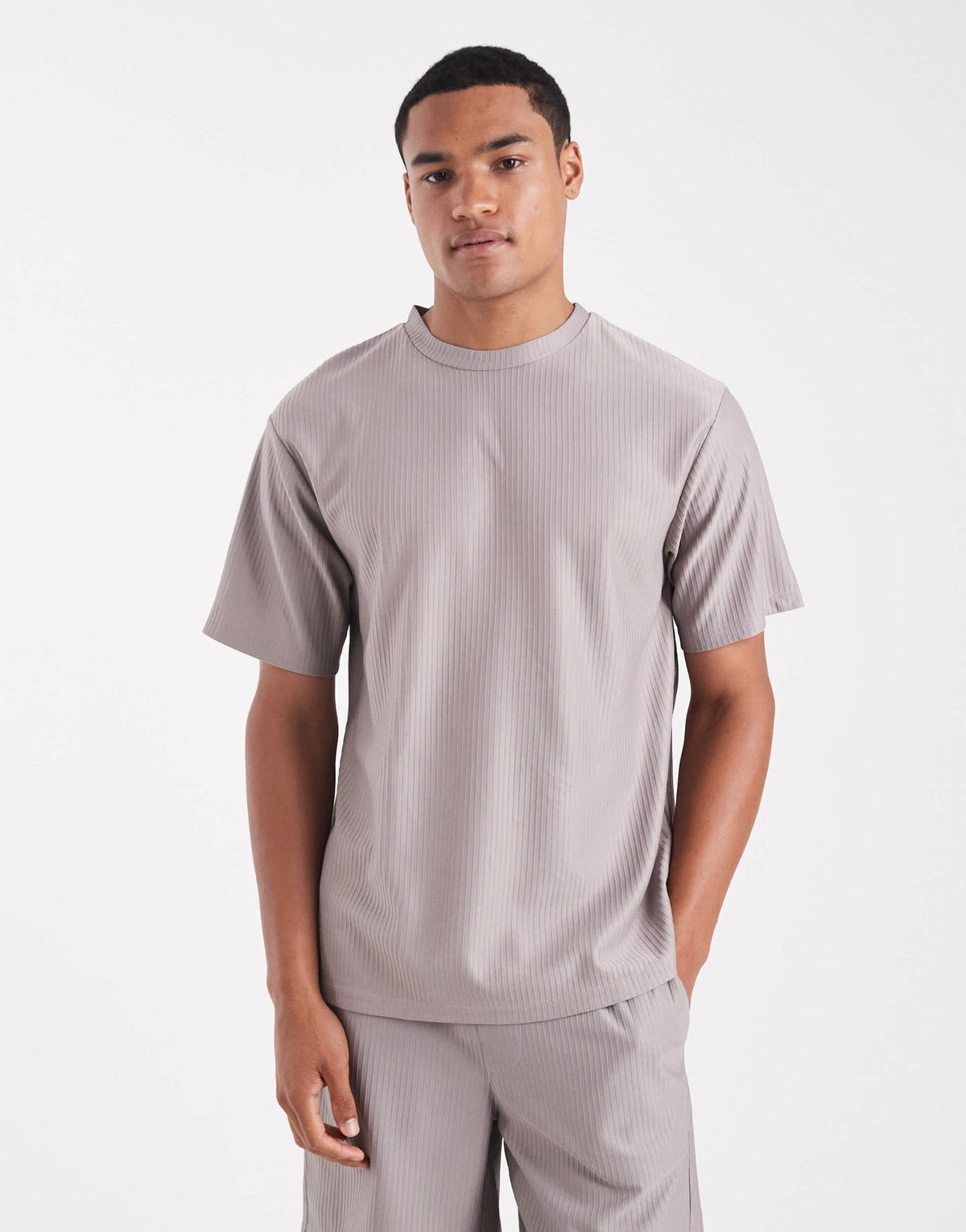 ONLY & SONS plisse oversized t-shirt co-ord in grey - ASOS Sample Sale