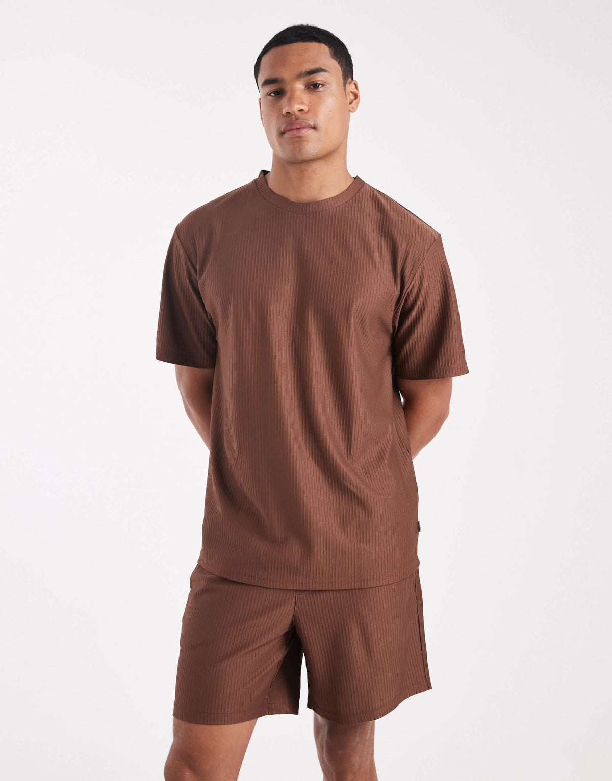 ONLY & SONS plisse pull on short co-ord in brown - ASOS Sample Sale