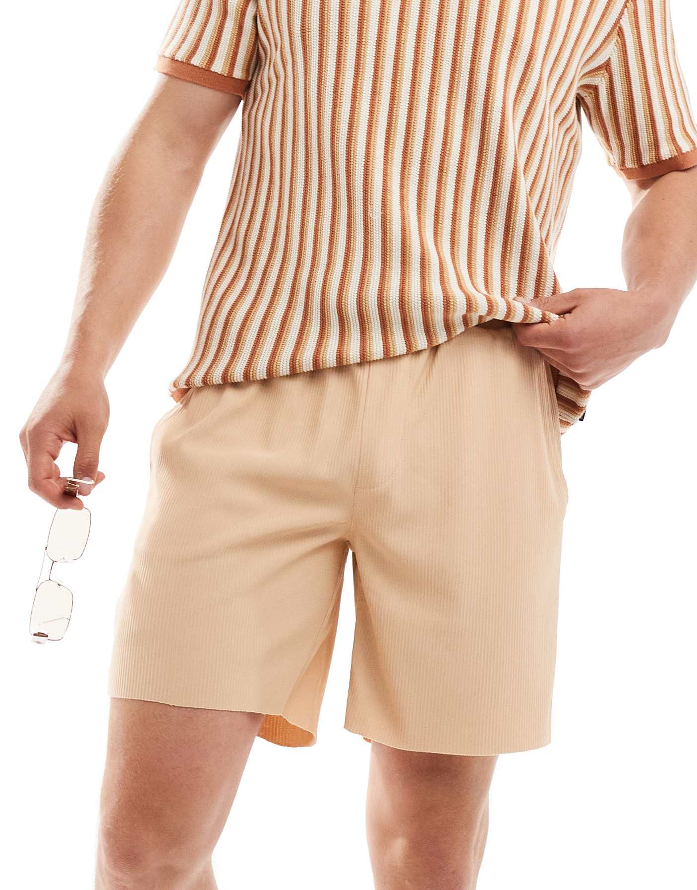ONLY & SONS plisse pull on short in beige - ASOS Sample Sale
