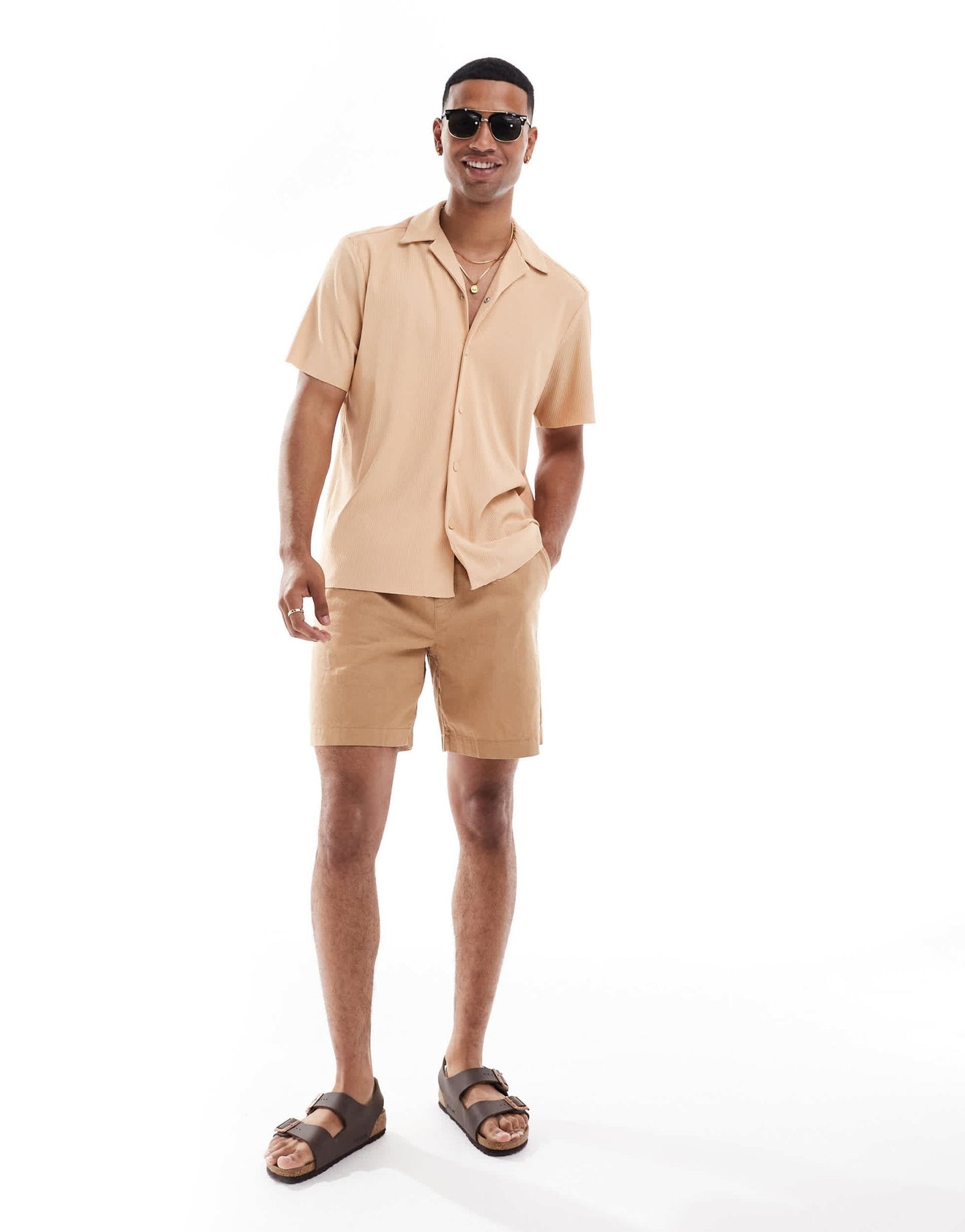ONLY & SONS plisse revere collar shirt in peach - ASOS Sample Sale