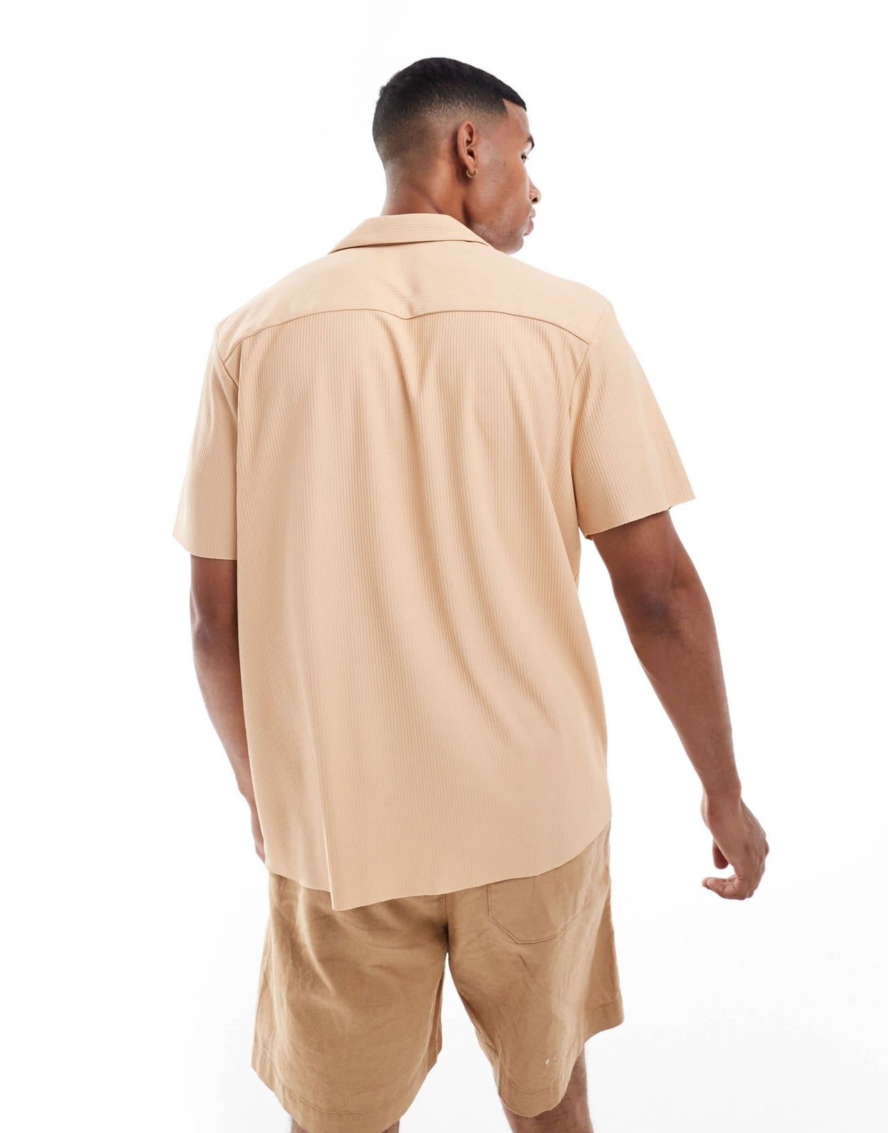 ONLY & SONS plisse revere collar shirt in peach - ASOS Sample Sale