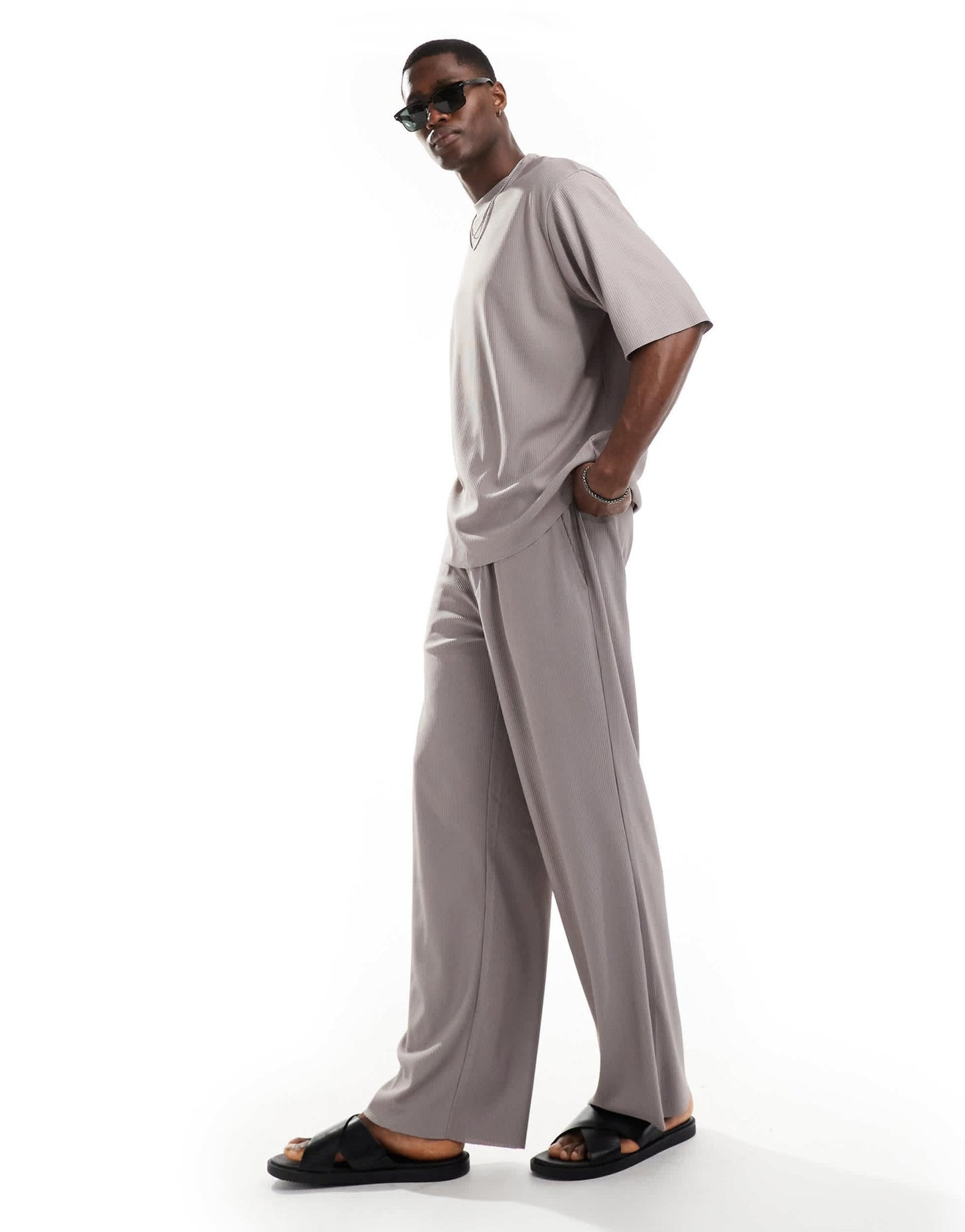 ONLY & SONS plisse super oversized t-shirt co - ord in grey - ASOS Sample Sale