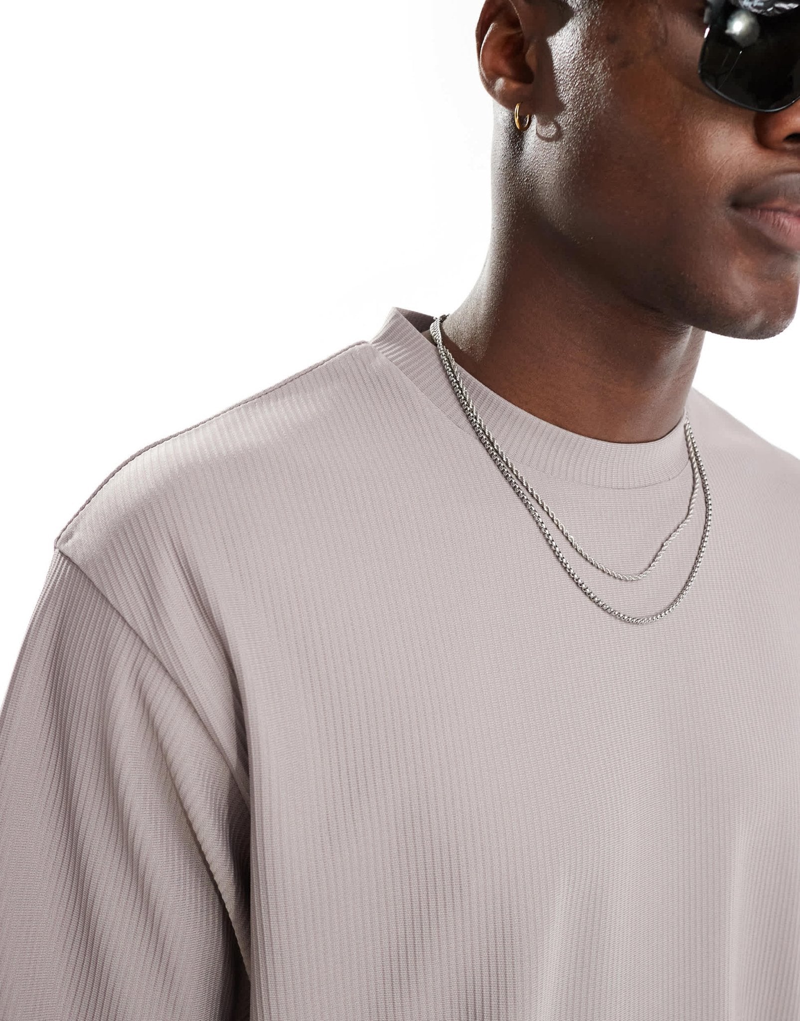ONLY & SONS plisse super oversized t-shirt co - ord in grey - ASOS Sample Sale