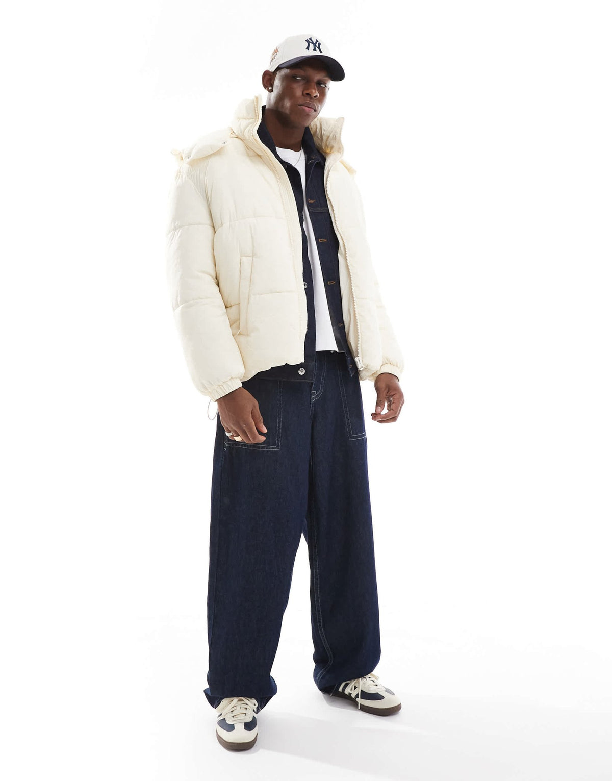 ONLY & SONS quilted puffer jacket with wide hood in off white - ASOS Sample Sale