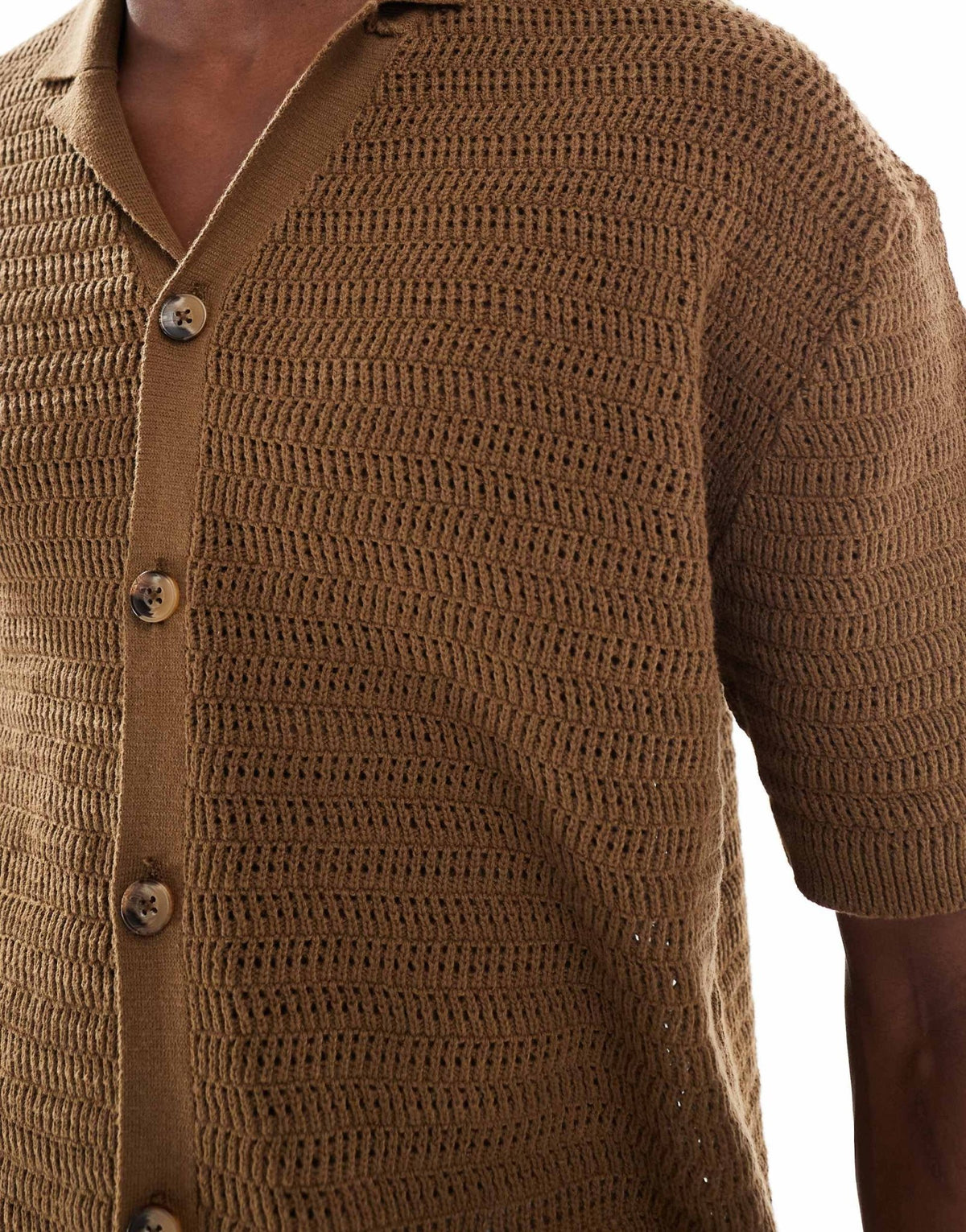 ONLY & SONS relaxed fit crochet shirt with revere collar in brown - ASOS Sample Sale