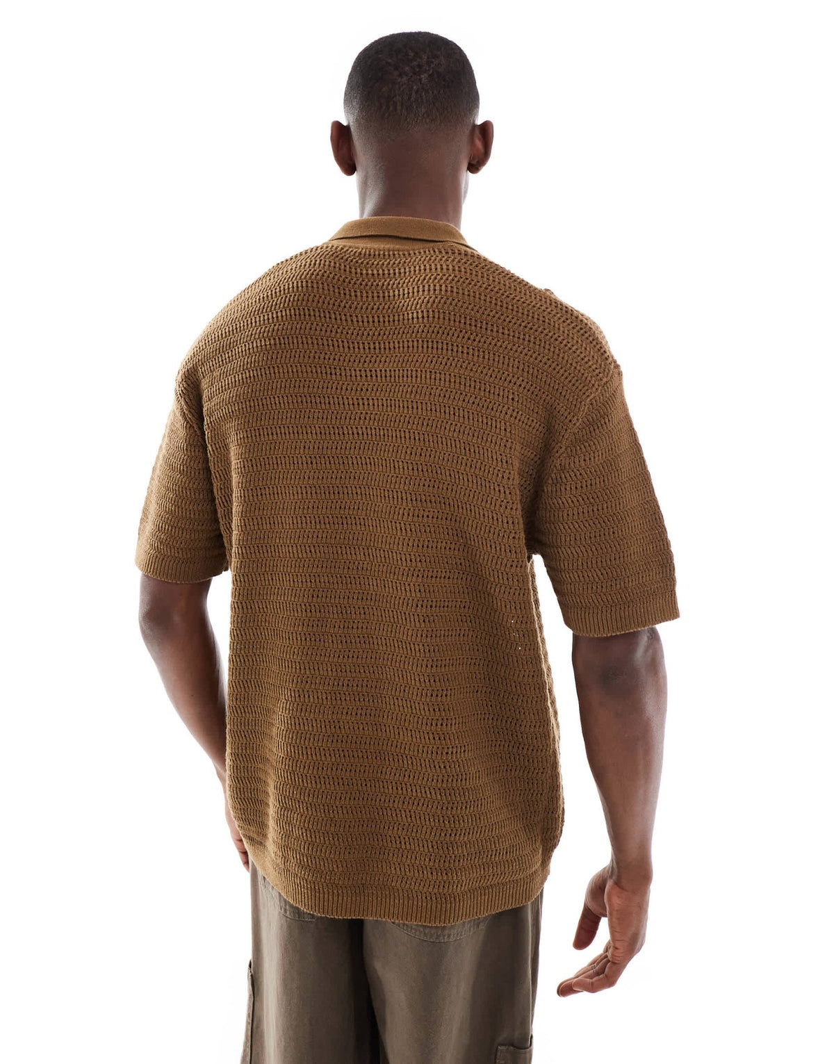 ONLY & SONS relaxed fit crochet shirt with revere collar in brown - ASOS Sample Sale