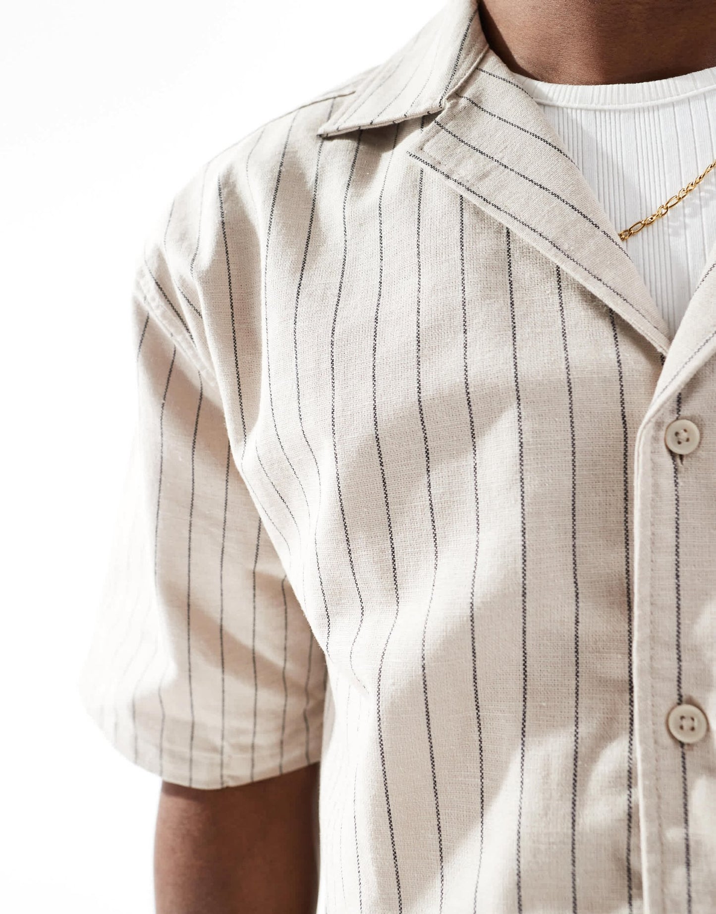 ONLY & SONS relaxed fit linen shirt co-ord in beige pinstripe - ASOS Sample Sale