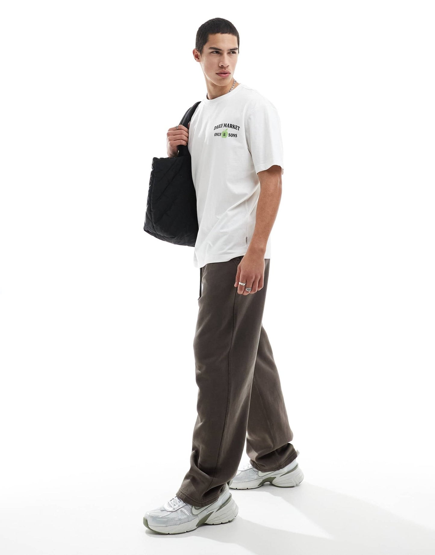 ONLY & SONS relaxed fit t-shirt with daily market textured back print in white - ASOS Sample Sale