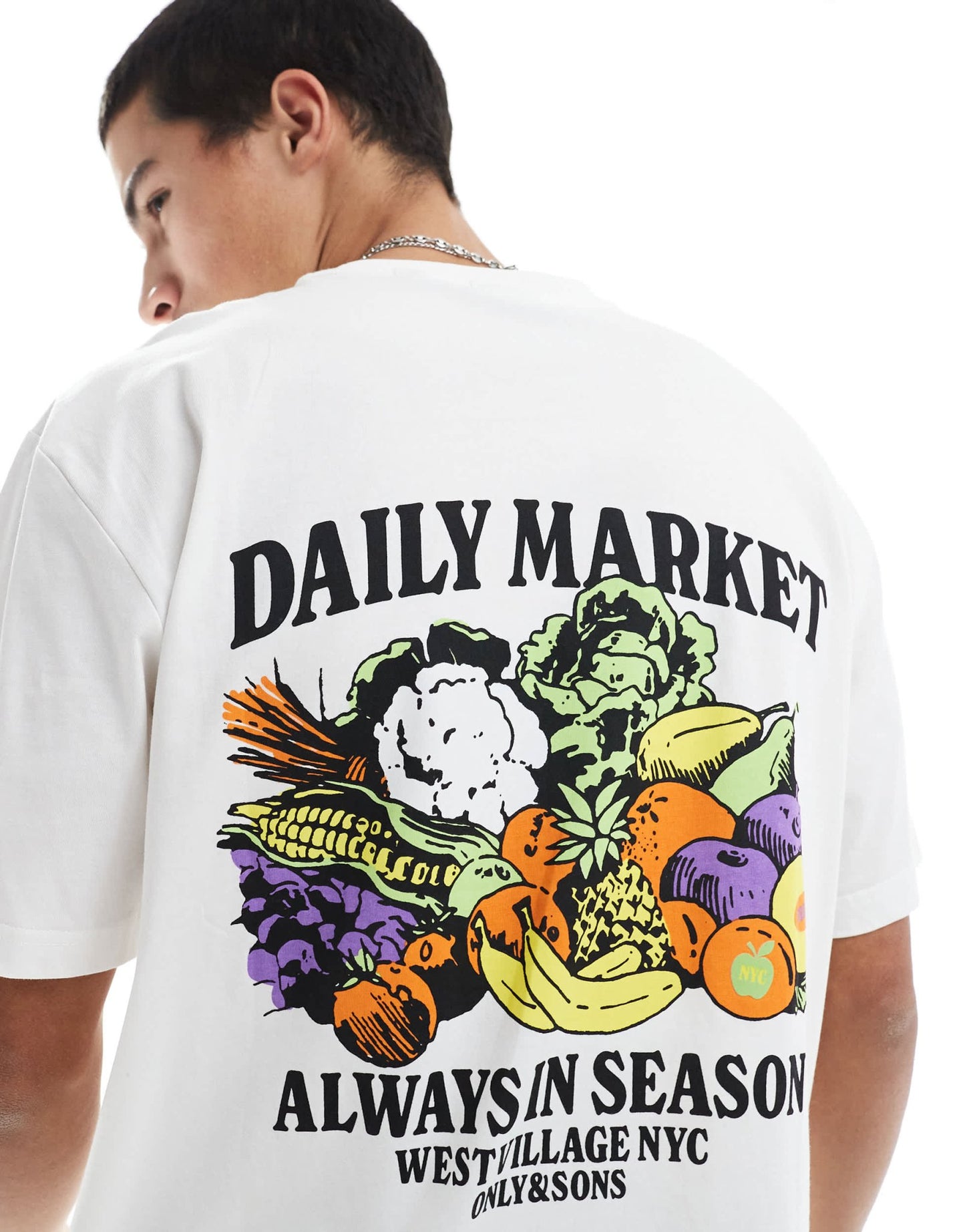 ONLY & SONS relaxed fit t-shirt with daily market textured back print in white - ASOS Sample Sale