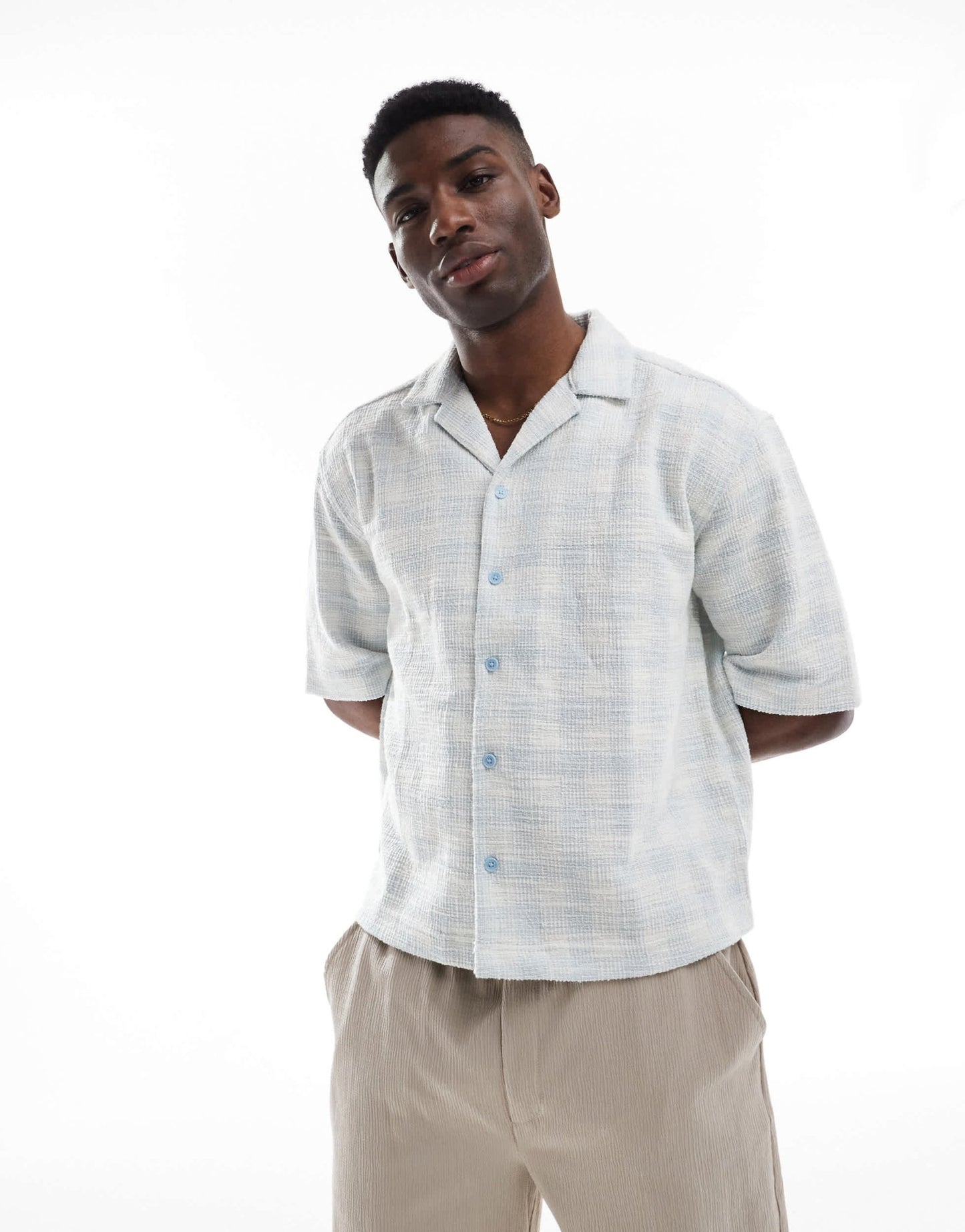 ONLY & SONS relaxed fit textured shirt in light blue check - ASOS Sample Sale