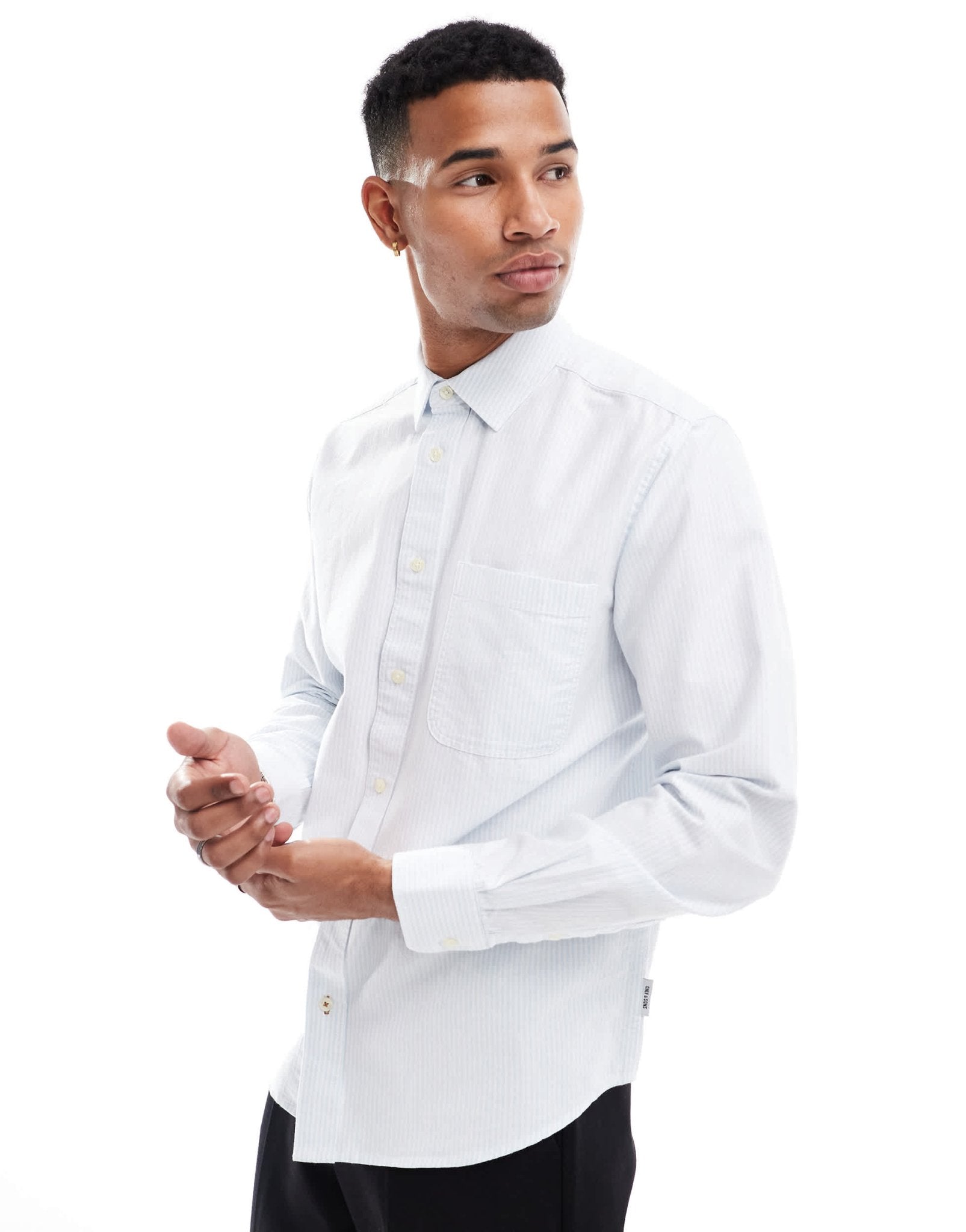 ONLY & SONS relaxed oxford shirt in white stripe - ASOS Sample Sale