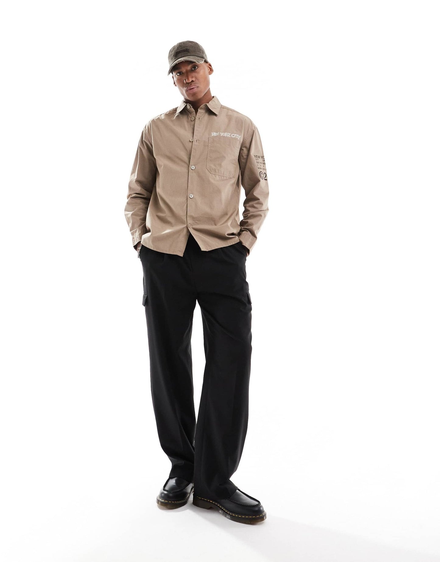 ONLY & SONS relaxed shirt with NYC prints in beige - ASOS Sample Sale