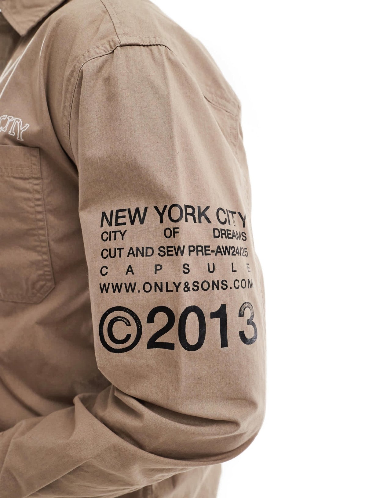 ONLY & SONS relaxed shirt with NYC prints in beige - ASOS Sample Sale