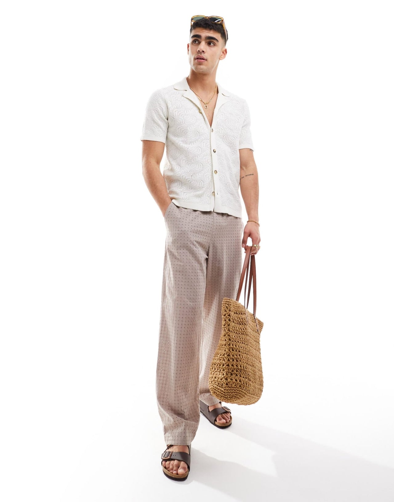 ONLY & SONS revere collar open knit shirt in white - ASOS Sample Sale