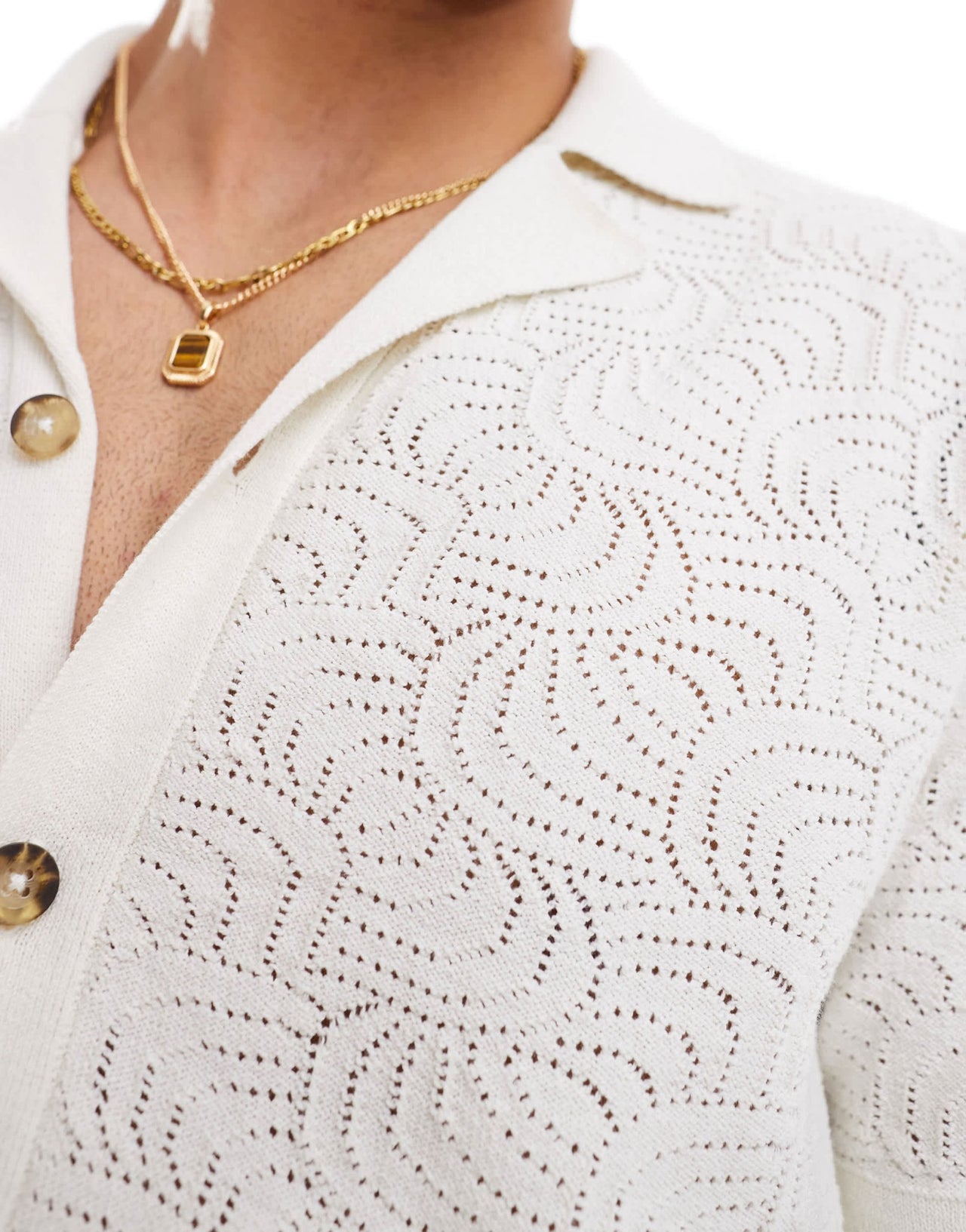 ONLY & SONS revere collar open knit shirt in white - ASOS Sample Sale